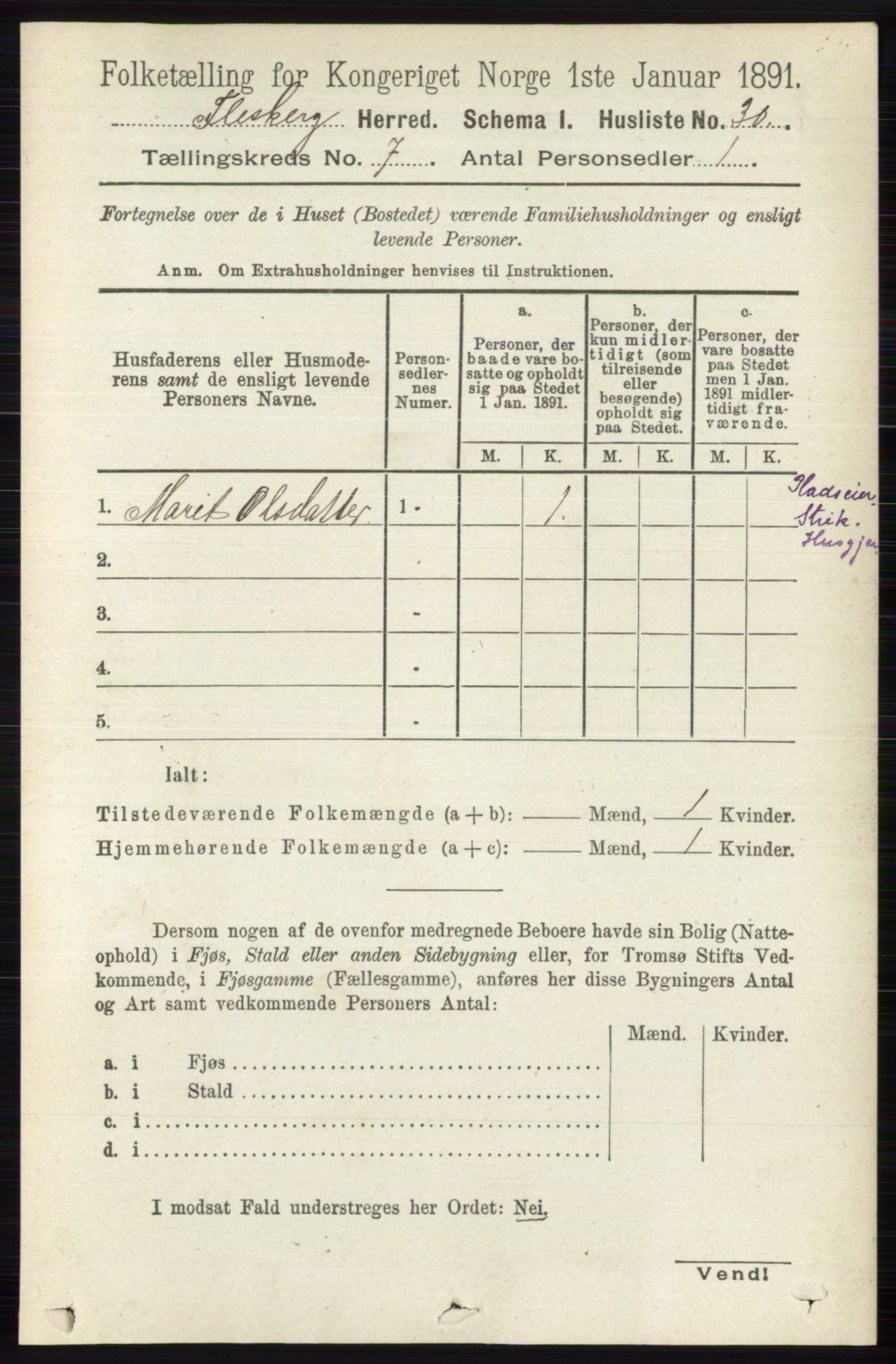 RA, 1891 census for 0631 Flesberg, 1891, p. 1164