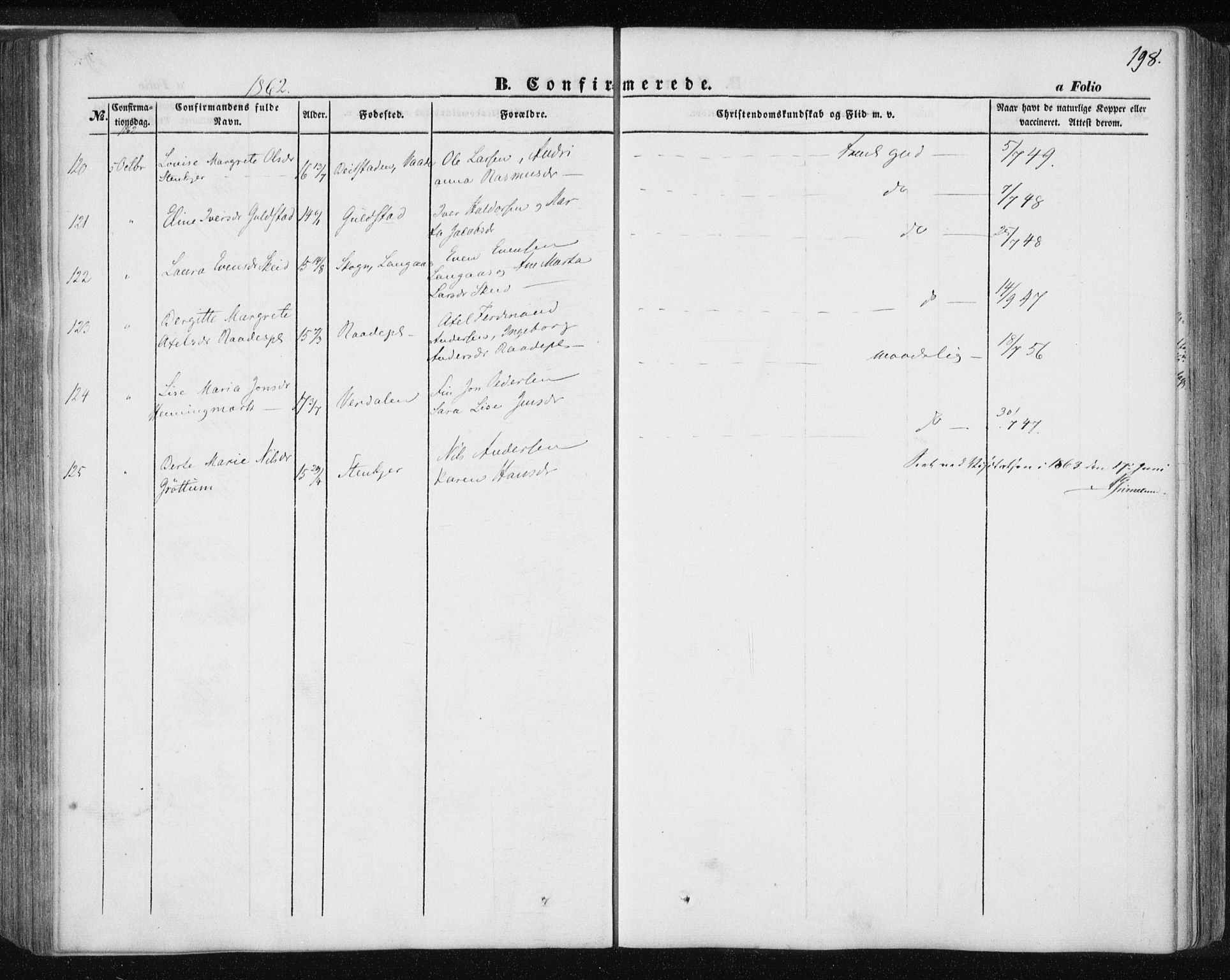 Ministerialprotokoller, klokkerbøker og fødselsregistre - Nord-Trøndelag, AV/SAT-A-1458/735/L0342: Parish register (official) no. 735A07 /1, 1849-1862, p. 198