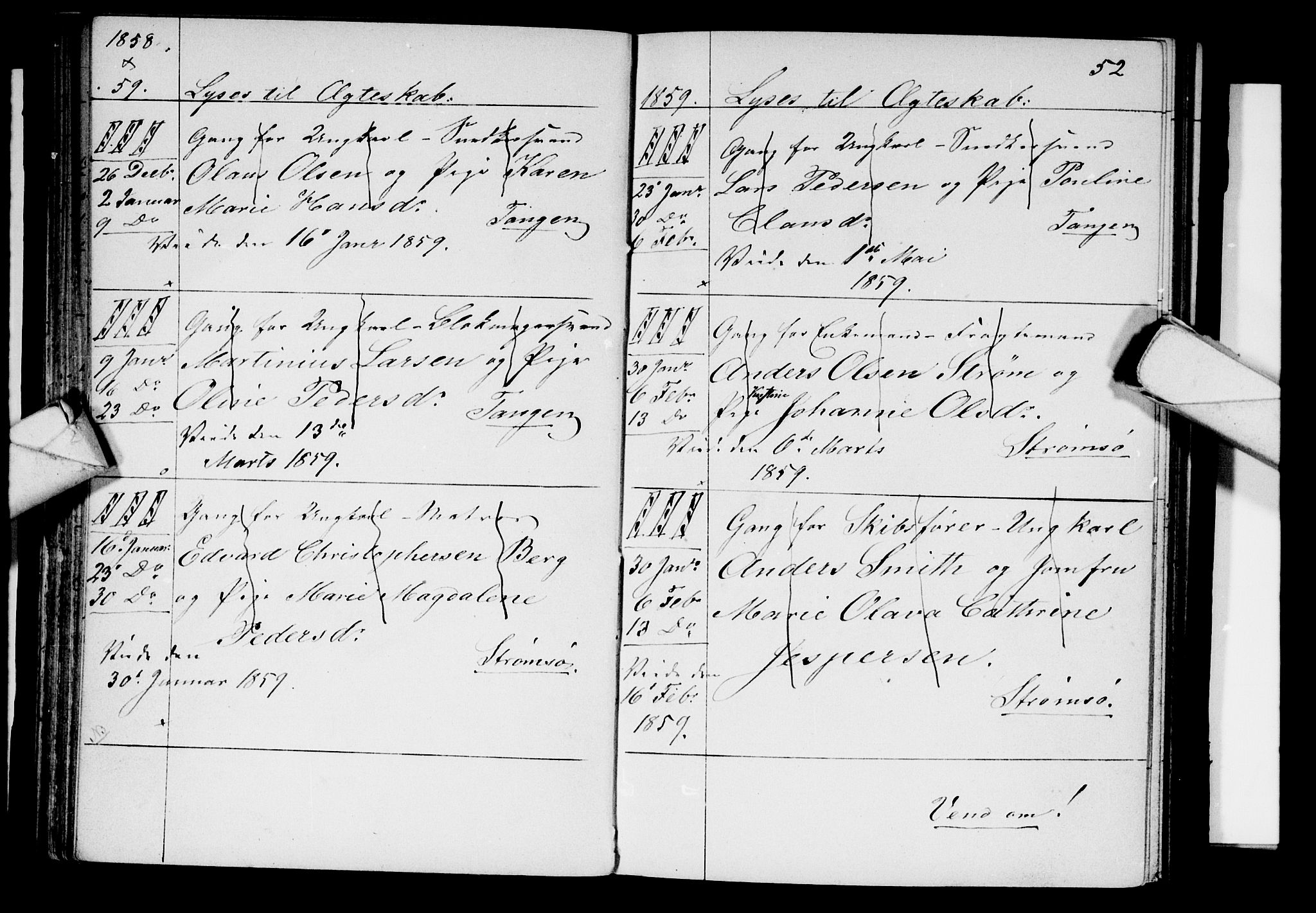 Strømsø kirkebøker, AV/SAKO-A-246/H/Ha/L0002: Banns register no. 2, 1850-1866, p. 52