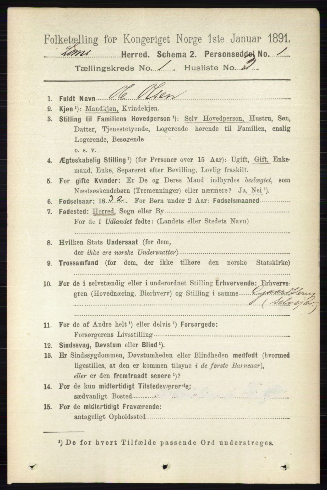 RA, 1891 census for 0514 Lom, 1891, p. 126