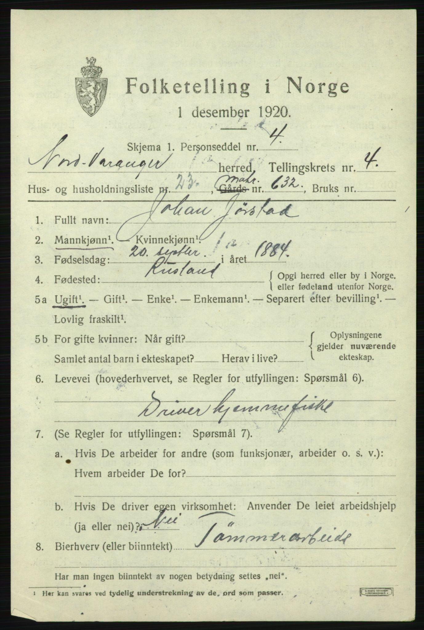 SATØ, 1920 census for Nord-Varanger, 1920, p. 1962