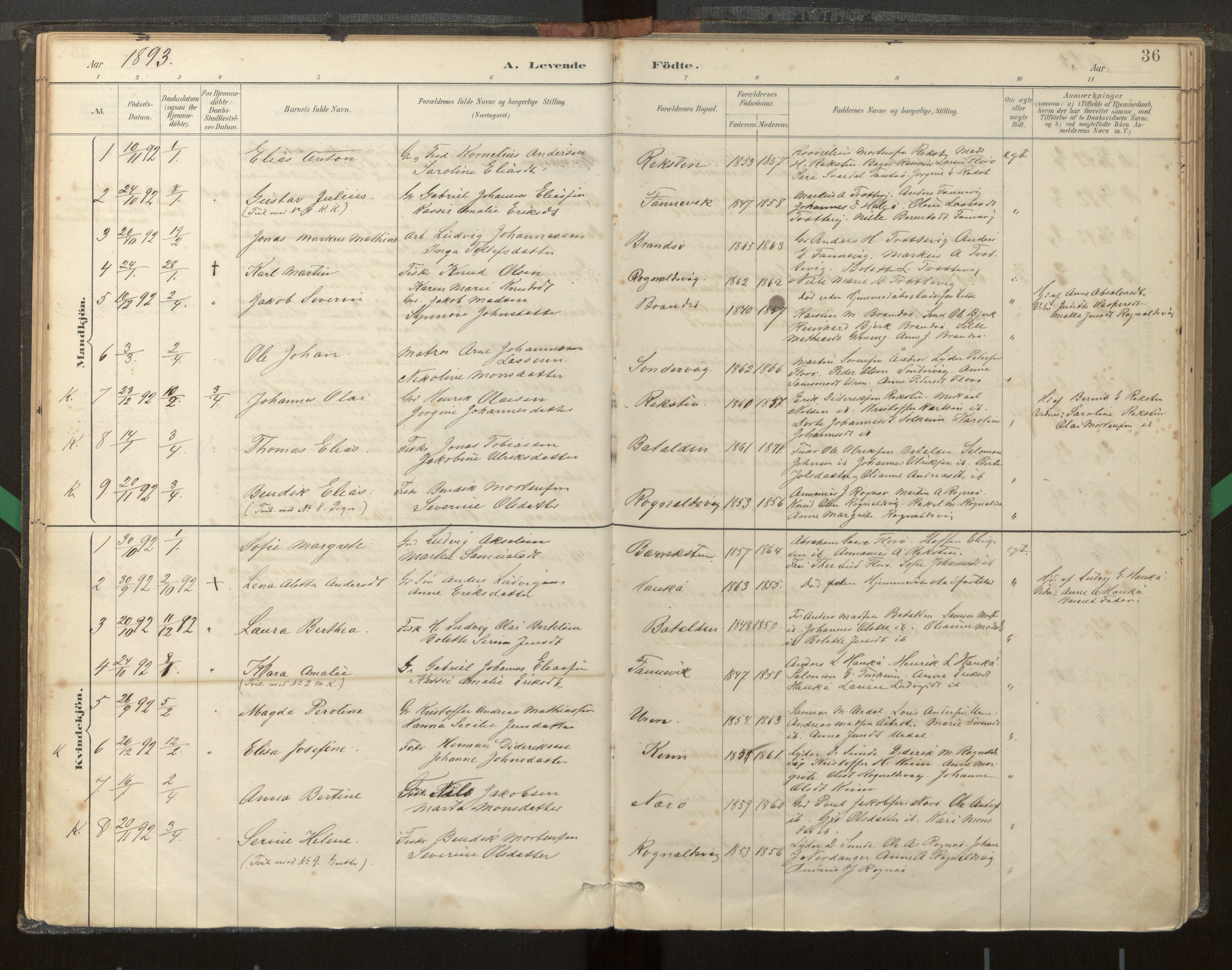 Kinn sokneprestembete, AV/SAB-A-80801/H/Haa/Haab/L0001: Parish register (official) no. B 1, 1886-1921, p. 36