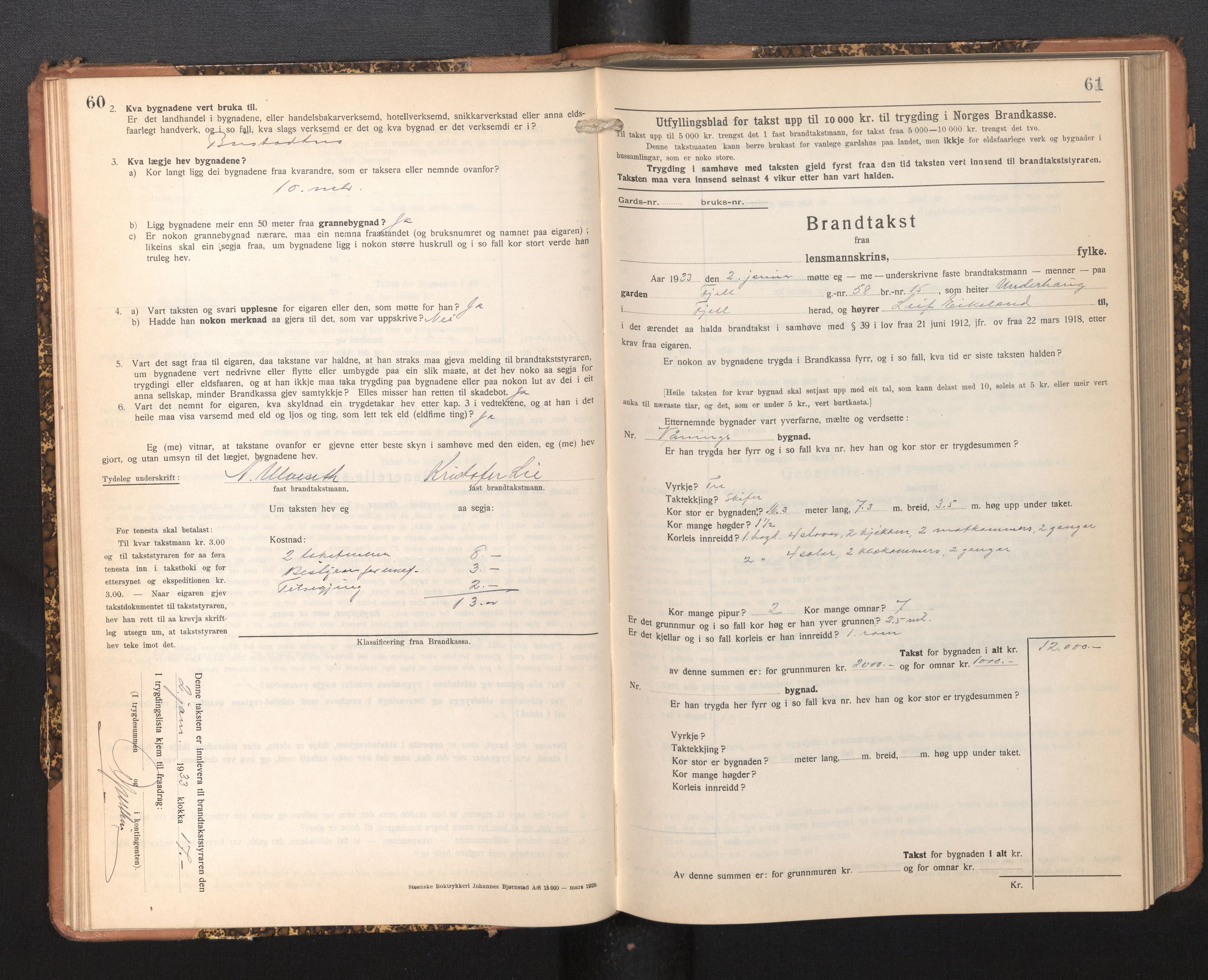 Lensmannen i Fjell, AV/SAB-A-32301/0012/L0006: Branntakstprotokoll, skjematakst, 1931-1945, p. 60-61