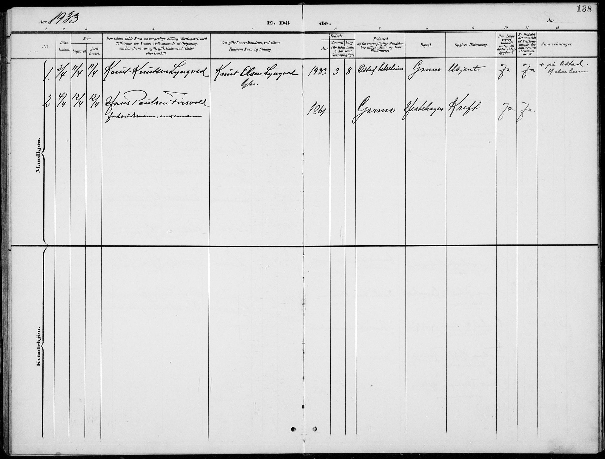 Lom prestekontor, SAH/PREST-070/L/L0006: Parish register (copy) no. 6, 1901-1939, p. 138