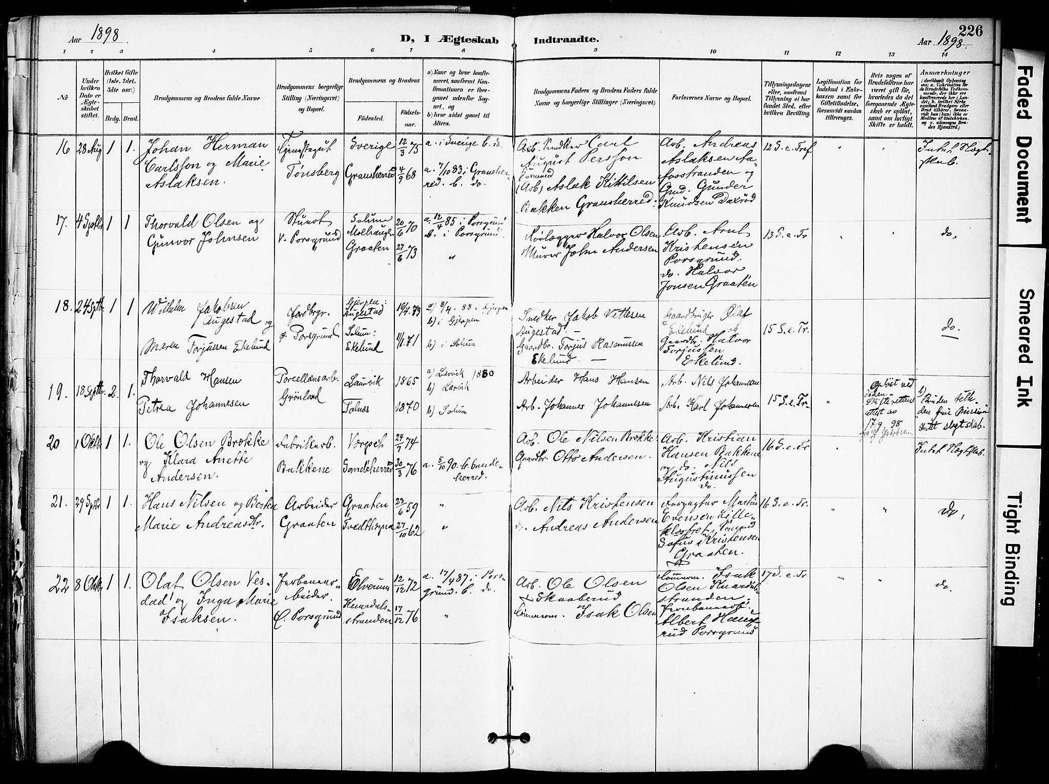 Solum kirkebøker, SAKO/A-306/F/Fa/L0010: Parish register (official) no. I 10, 1888-1898, p. 226