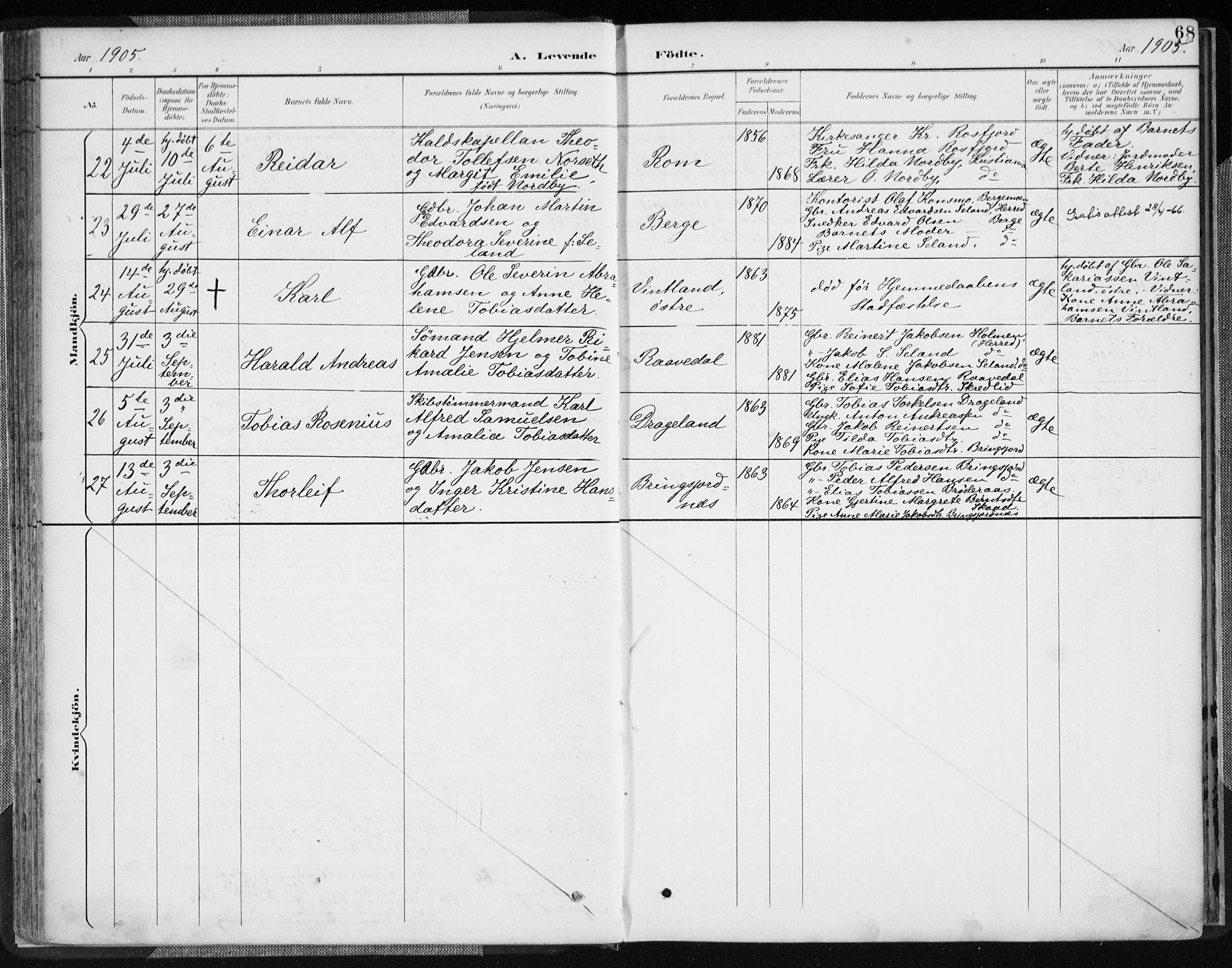 Lyngdal sokneprestkontor, AV/SAK-1111-0029/F/Fa/Fac/L0012: Parish register (official) no. A 12, 1894-1918, p. 68