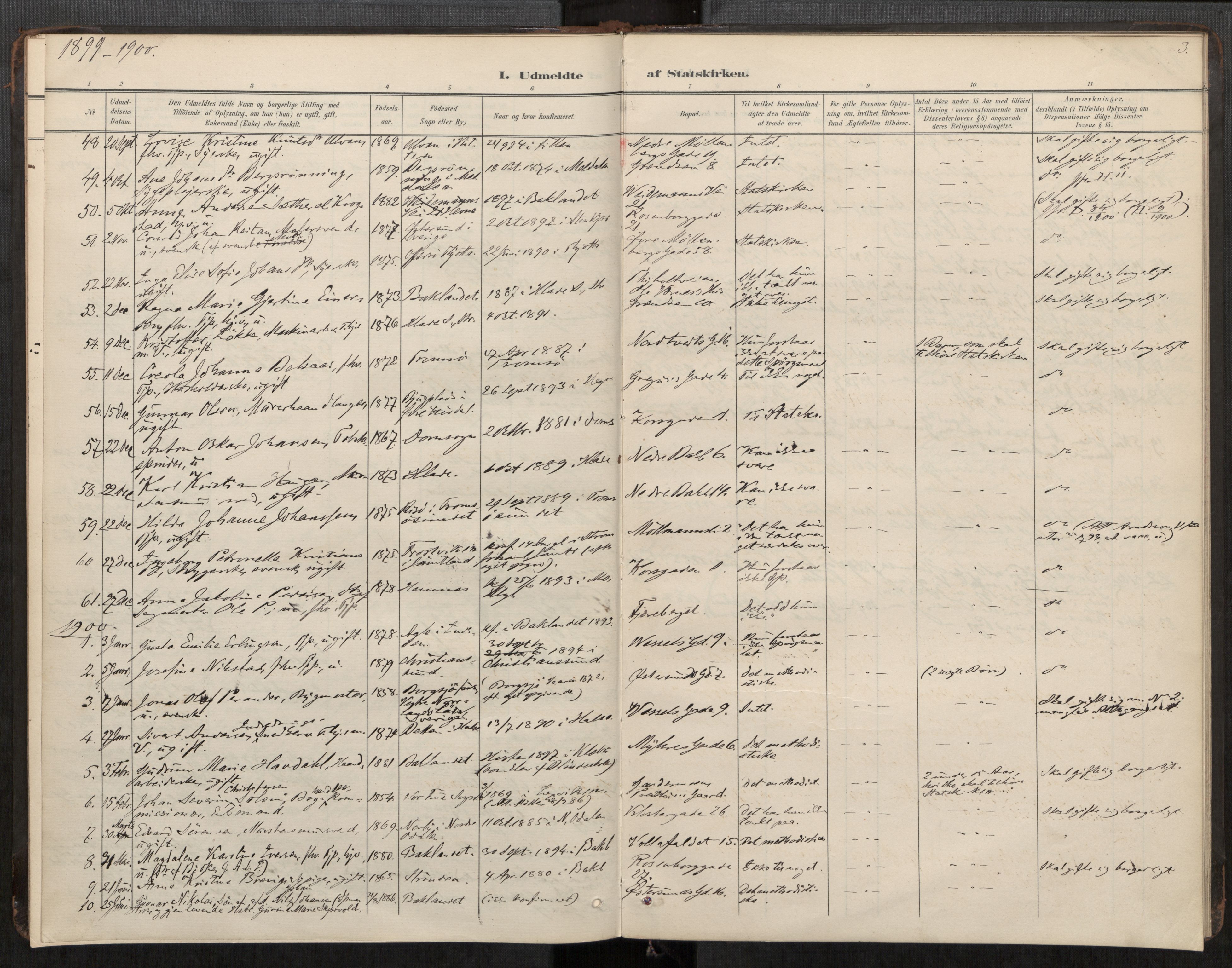 Bakklandet sokneprestkontor, AV/SAT-A-1127: Parish register (official) no. 604A31, 1899-1920, p. 3