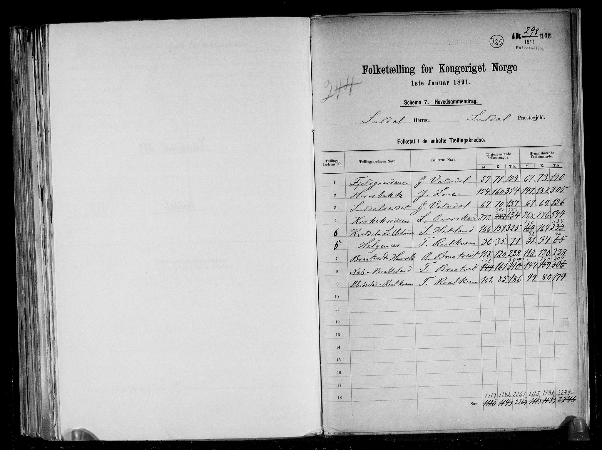 RA, 1891 census for 1134 Suldal, 1891, p. 2