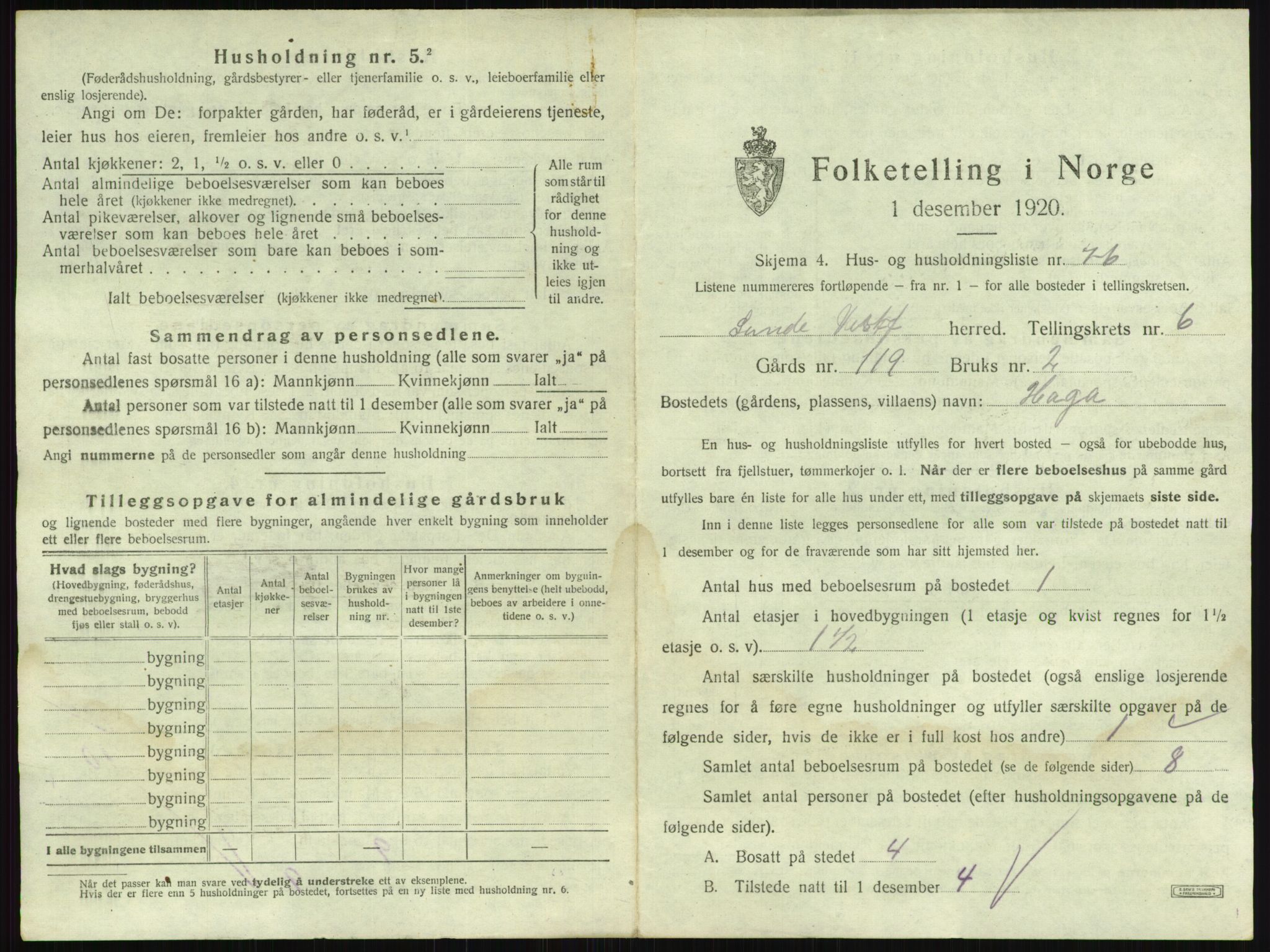 SAKO, 1920 census for Sande, 1920, p. 1208