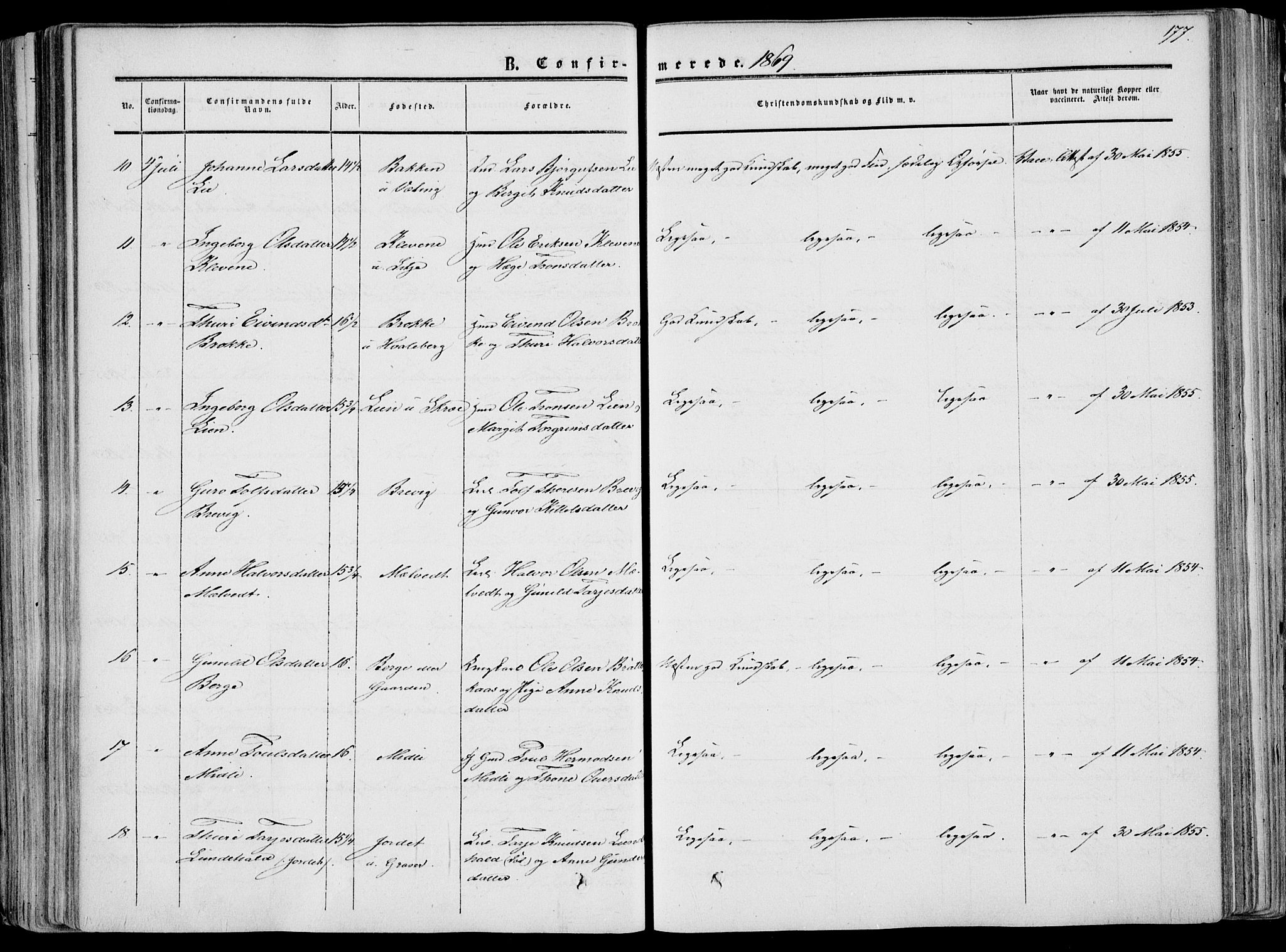 Fyresdal kirkebøker, SAKO/A-263/F/Fa/L0005: Parish register (official) no. I 5, 1855-1871, p. 177
