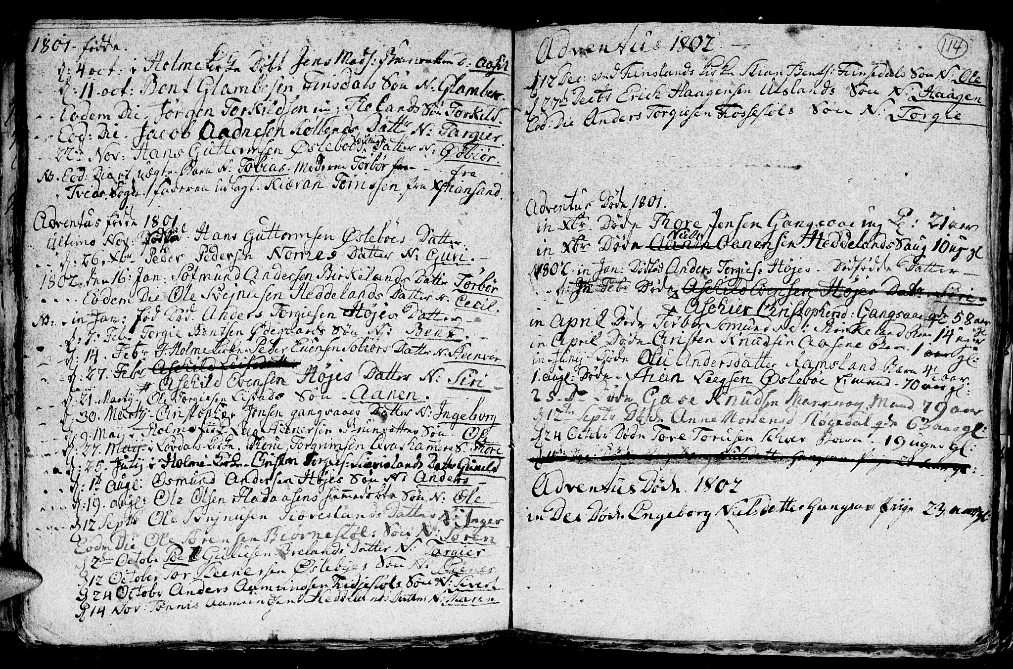 Holum sokneprestkontor, AV/SAK-1111-0022/F/Fb/Fba/L0001: Parish register (copy) no. B 1 /2, 1770-1802, p. 114