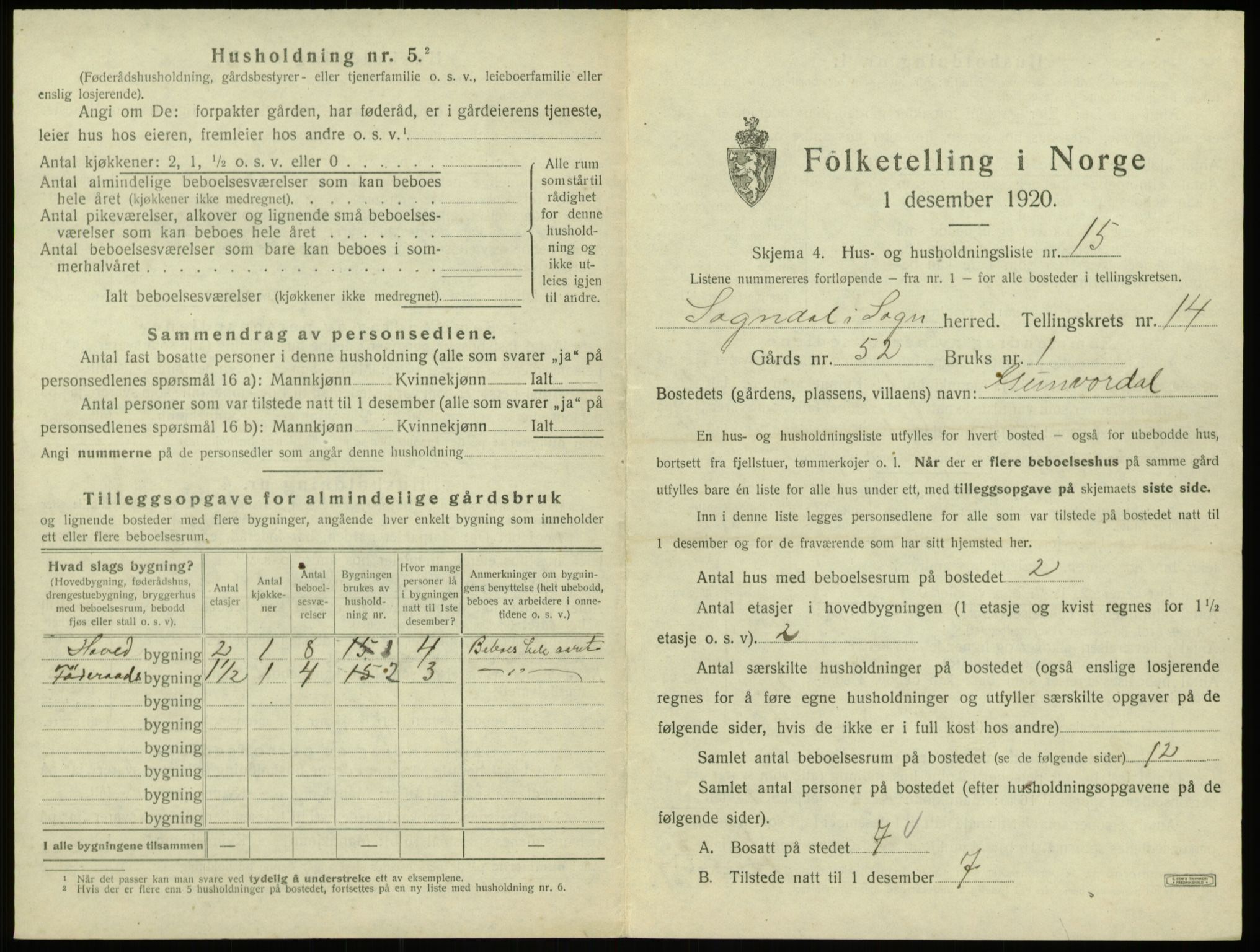 SAB, 1920 census for Sogndal, 1920, p. 810