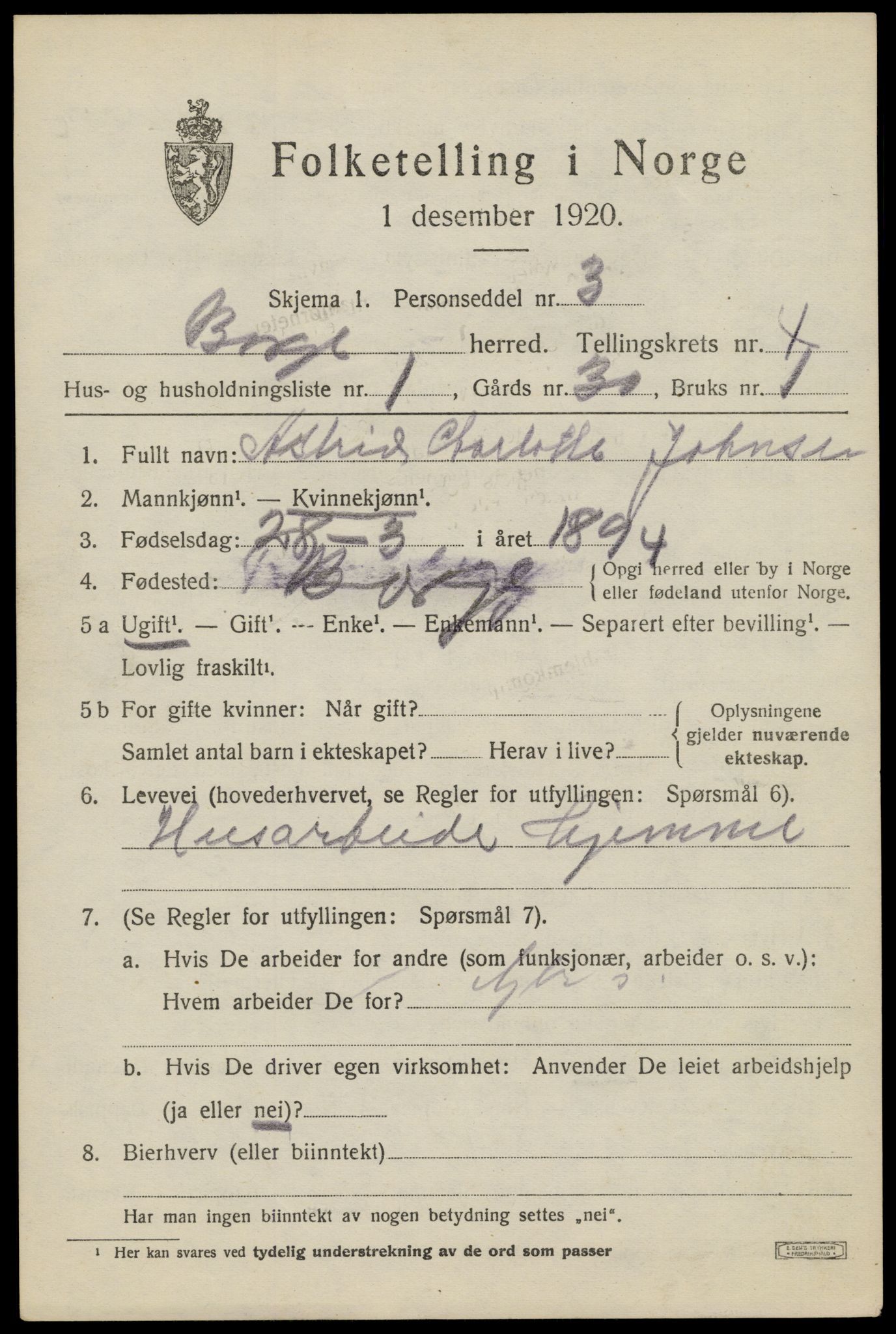 SAT, 1920 census for Borge, 1920, p. 4301