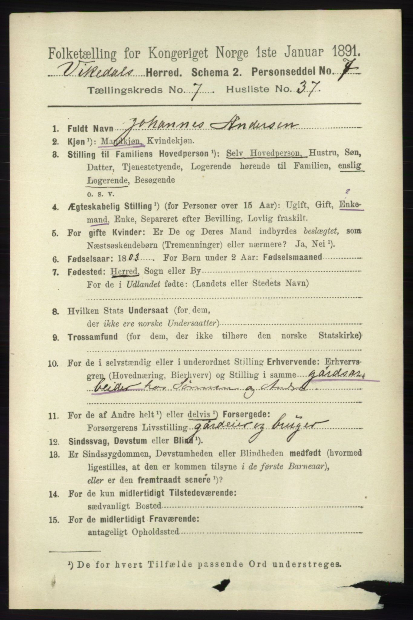 RA, 1891 census for 1157 Vikedal, 1891, p. 2192