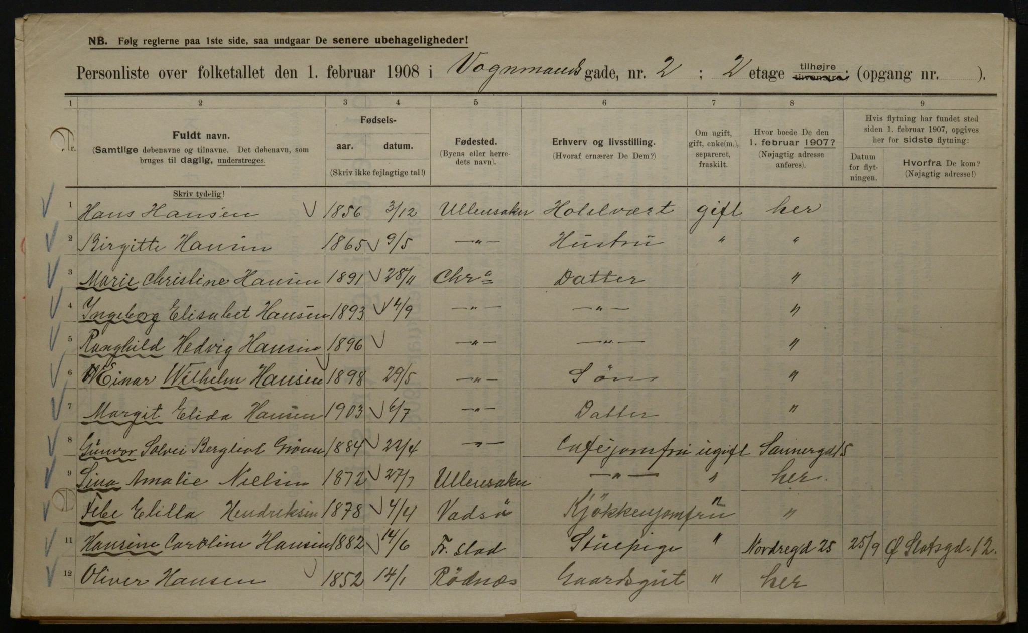 OBA, Municipal Census 1908 for Kristiania, 1908, p. 111424