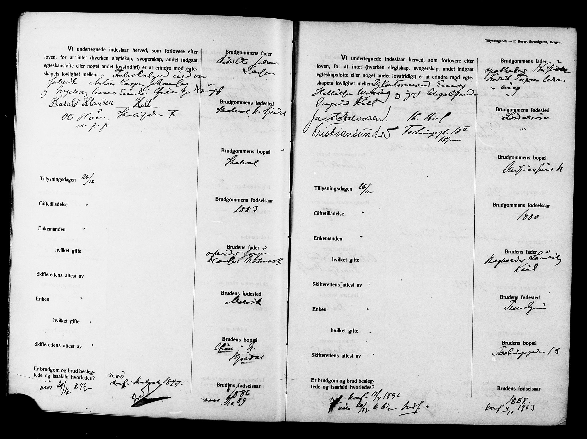 Ministerialprotokoller, klokkerbøker og fødselsregistre - Sør-Trøndelag, AV/SAT-A-1456/604/L0194: Banns register no. 604A15, 1912-1916