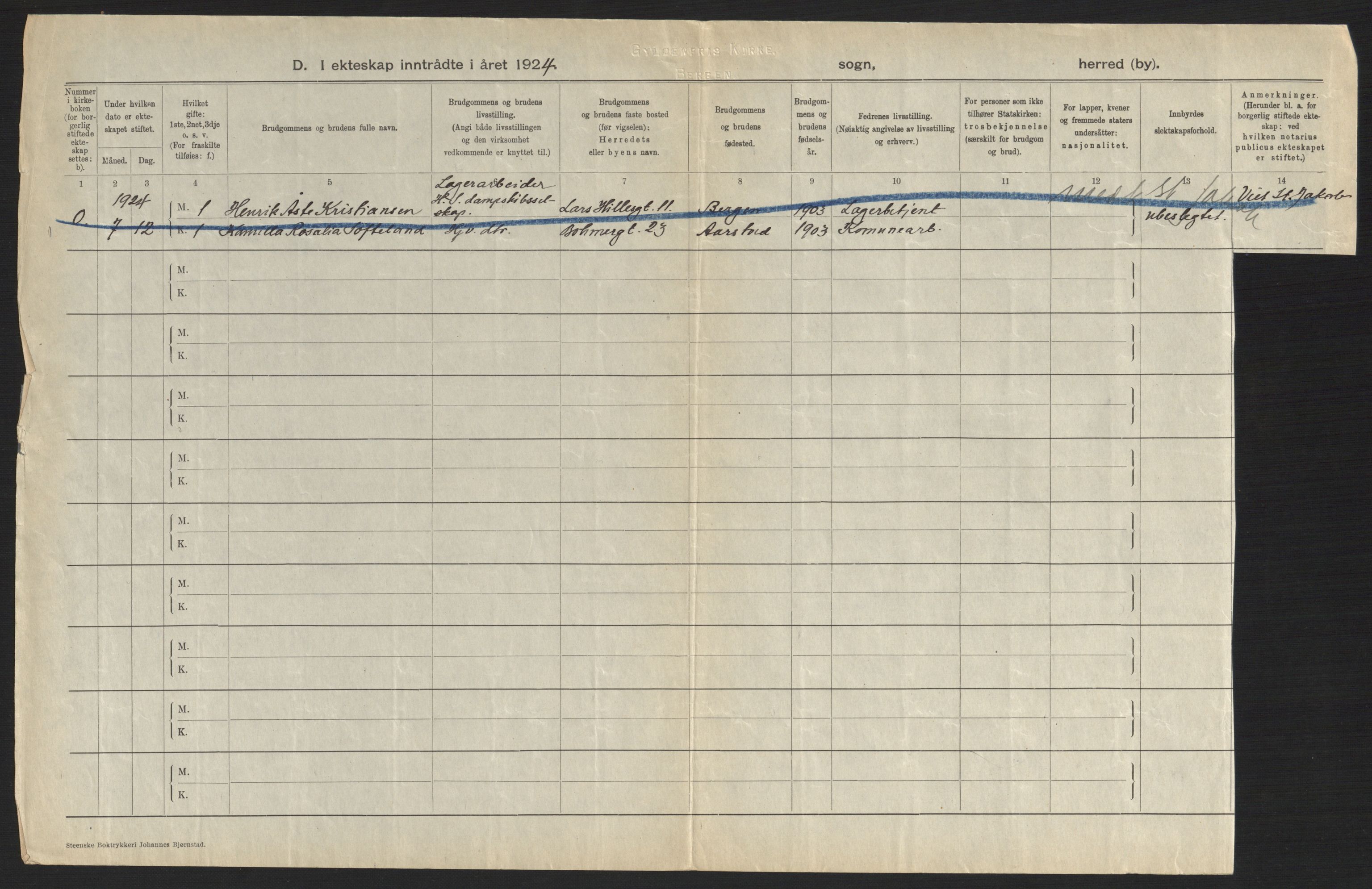 Statistisk sentralbyrå, Sosiodemografiske emner, Befolkning, AV/RA-S-2228/D/Df/Dfc/Dfcd/L0028: Bergen: Gifte, døde., 1924, p. 272