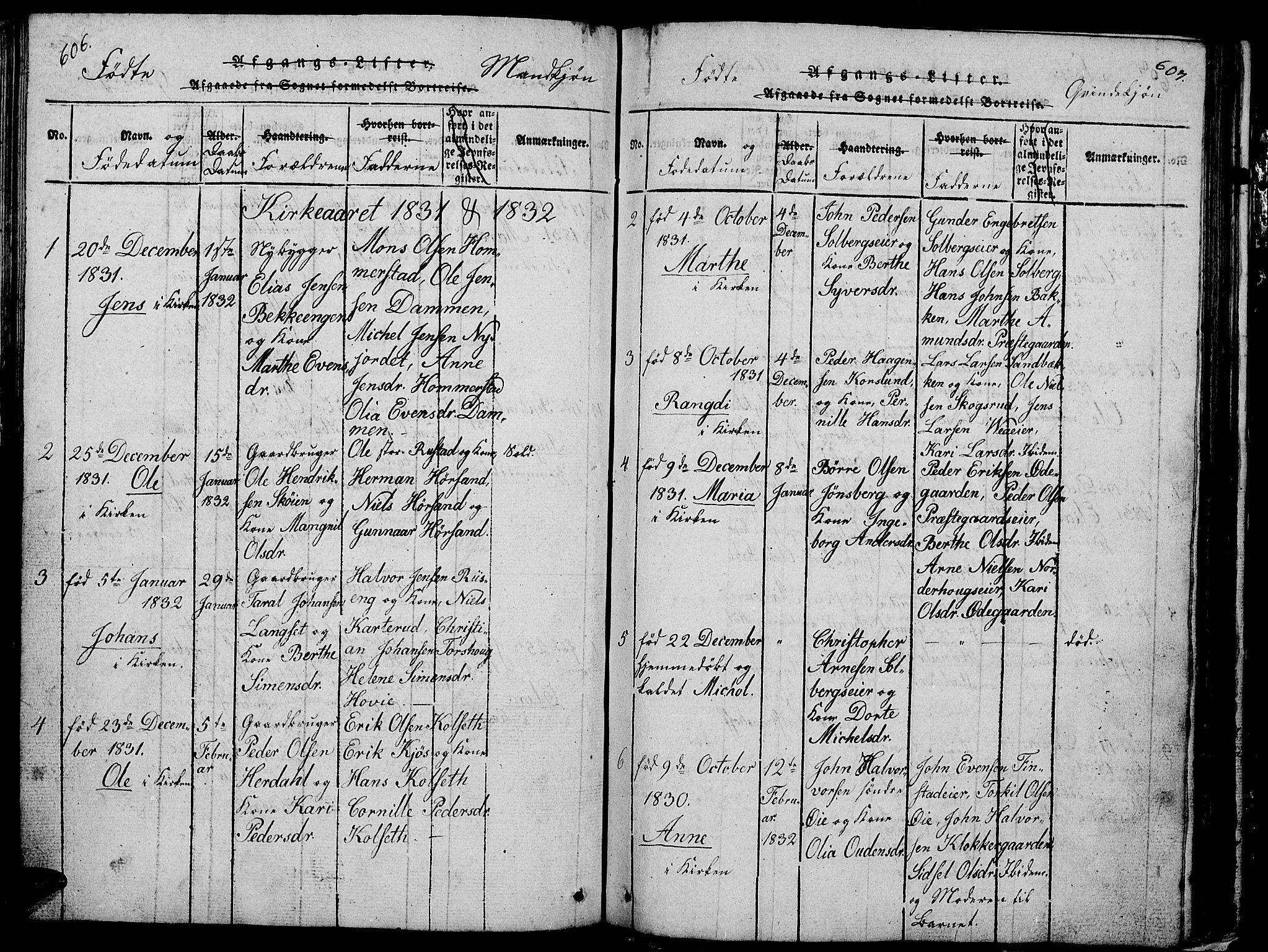 Løten prestekontor, AV/SAH-PREST-022/L/La/L0001: Parish register (copy) no. 1, 1812-1832, p. 606-607