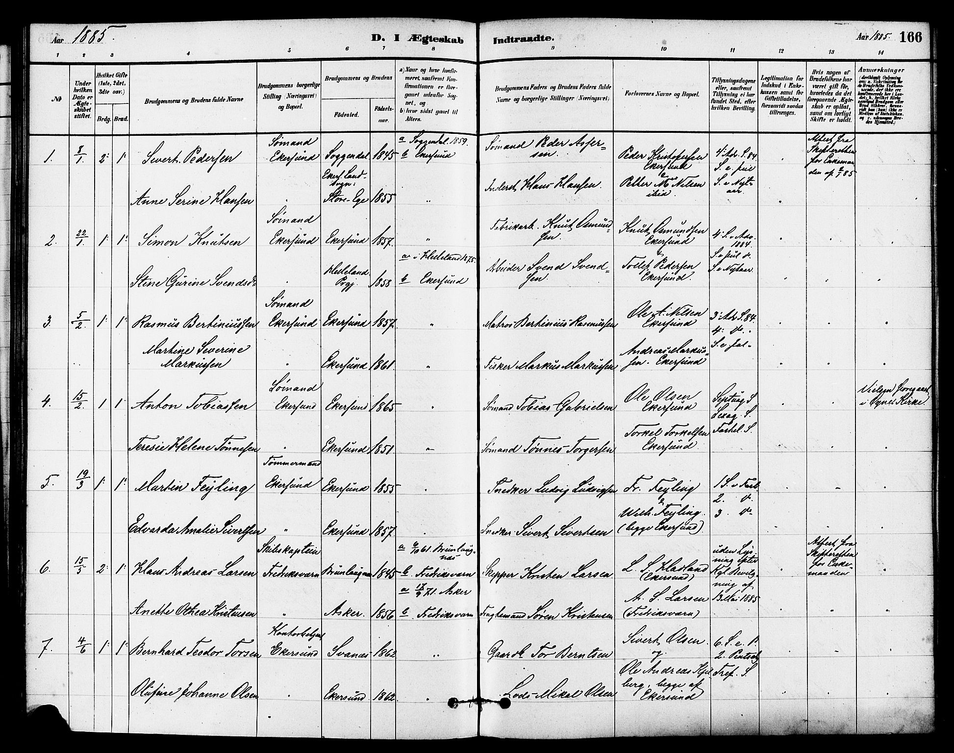 Eigersund sokneprestkontor, SAST/A-101807/S08/L0015: Parish register (official) no. A 15, 1879-1892, p. 166