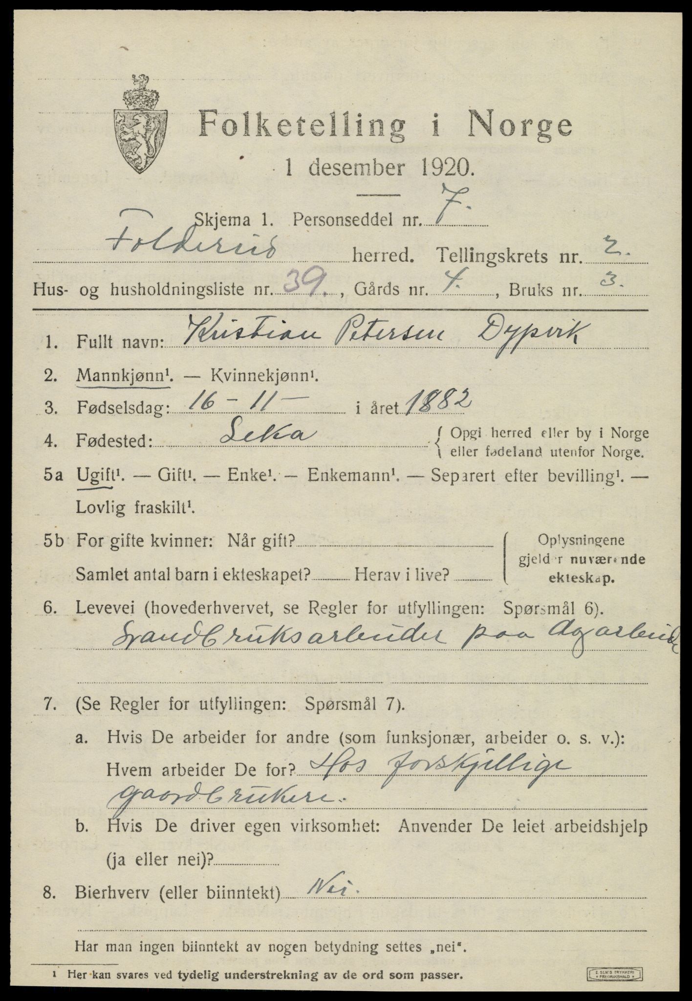 SAT, 1920 census for Foldereid, 1920, p. 1172