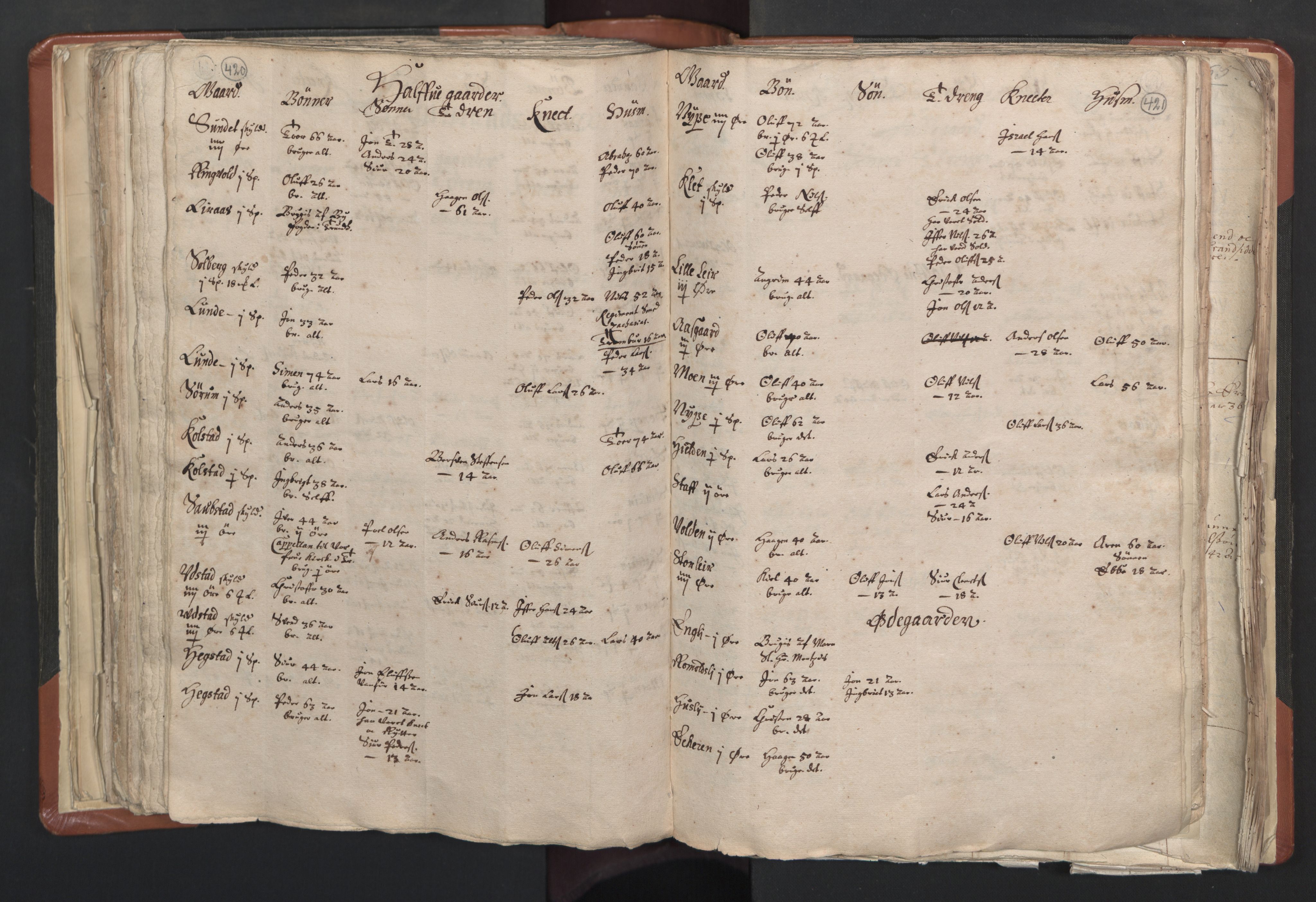 RA, Vicar's Census 1664-1666, no. 31: Dalane deanery, 1664-1666, p. 420-421