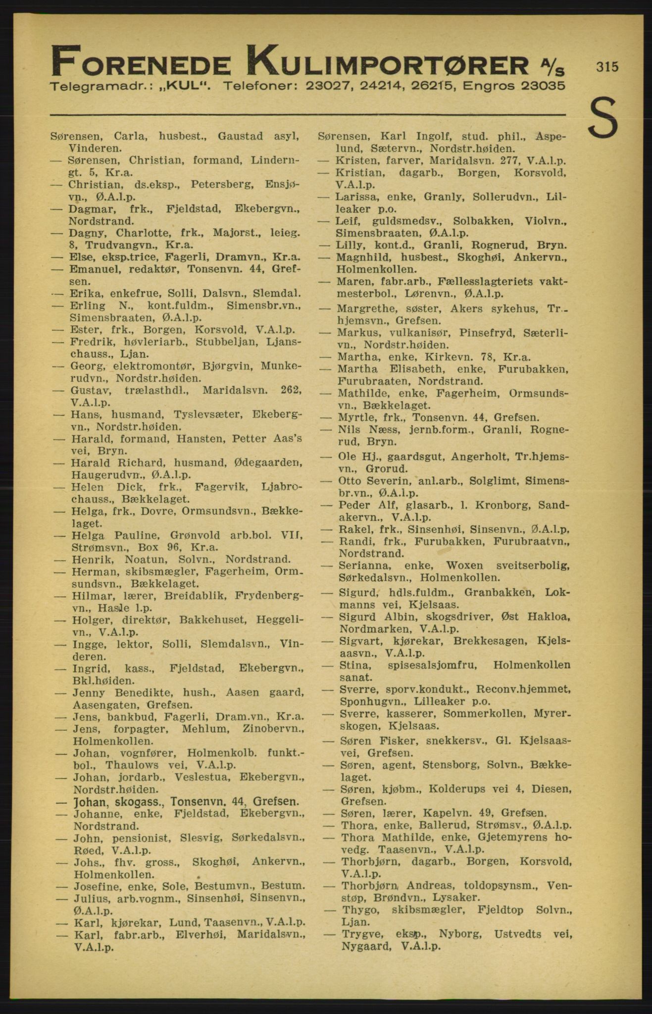 Aker adressebok/adressekalender, PUBL/001/A/003: Akers adressekalender, 1924-1925, p. 315