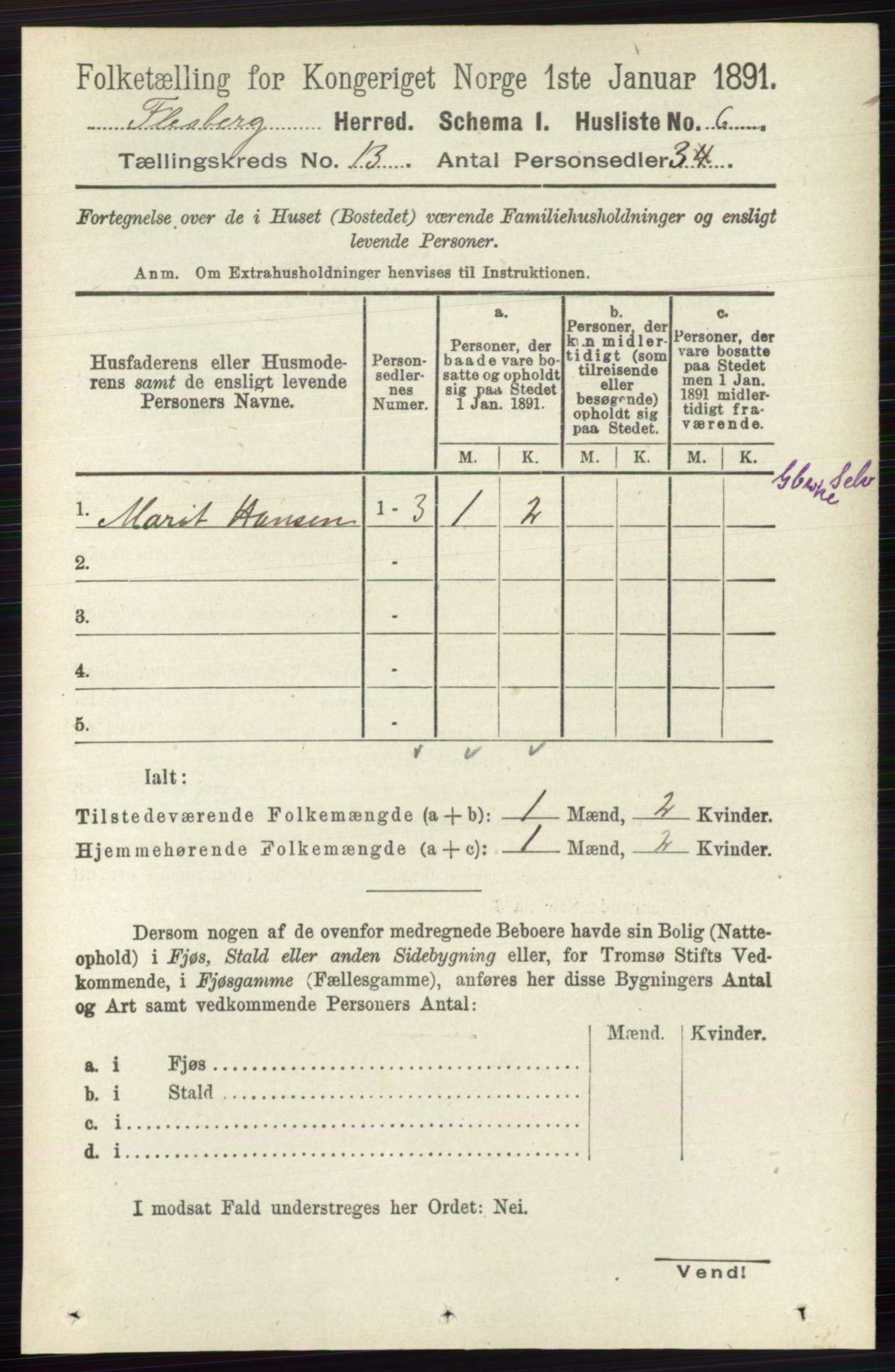 RA, 1891 census for 0631 Flesberg, 1891, p. 2190