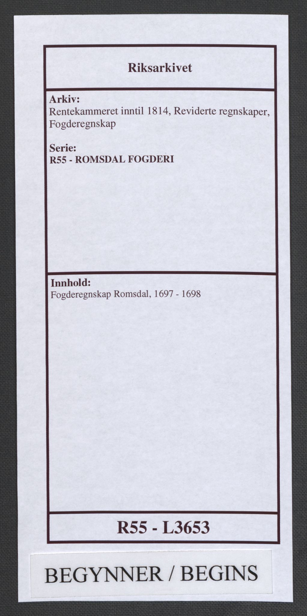 Rentekammeret inntil 1814, Reviderte regnskaper, Fogderegnskap, AV/RA-EA-4092/R55/L3653: Fogderegnskap Romsdal, 1697-1698, p. 1