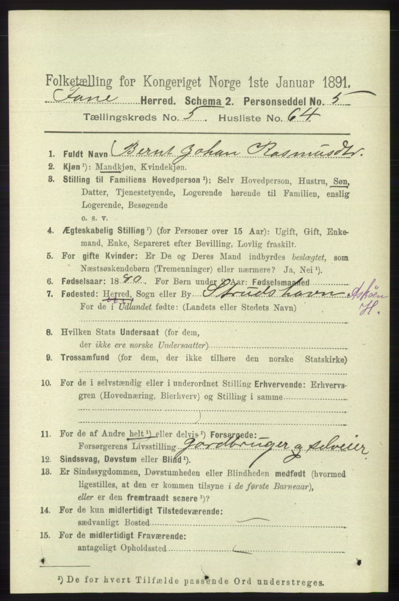 RA, 1891 census for 1249 Fana, 1891, p. 2500