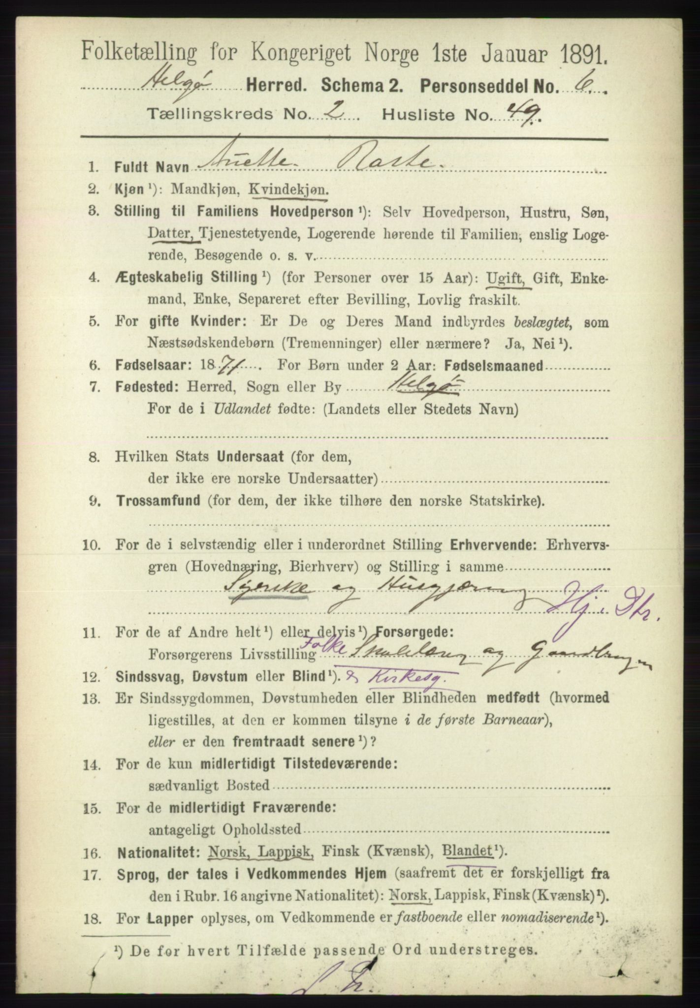 RA, 1891 census for 1935 Helgøy, 1891, p. 695