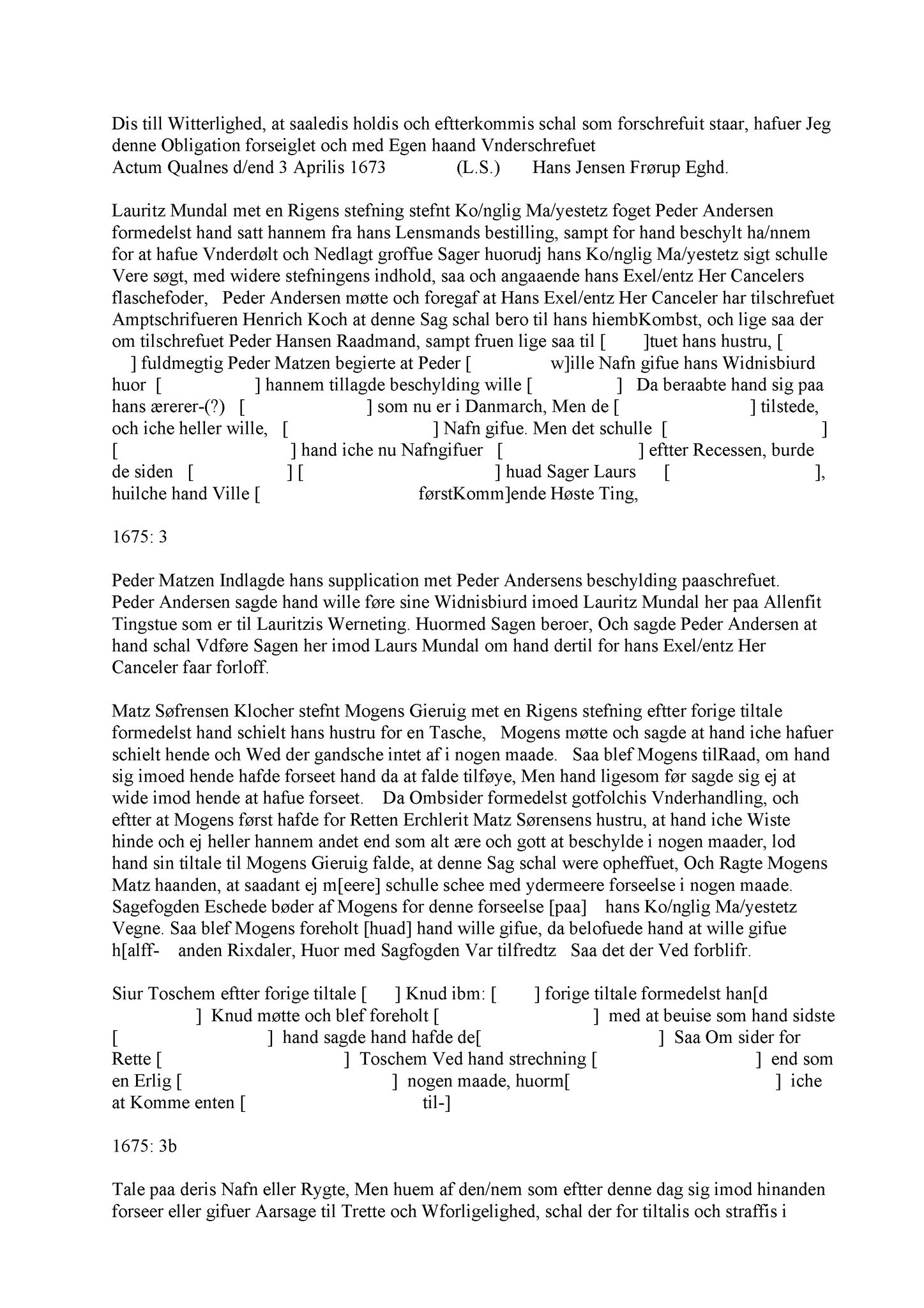 Samling av fulltekstavskrifter, SAB/FULLTEKST/A/12/0116: Nordhordland sorenskriveri, tingbok nr. A 14, 1675