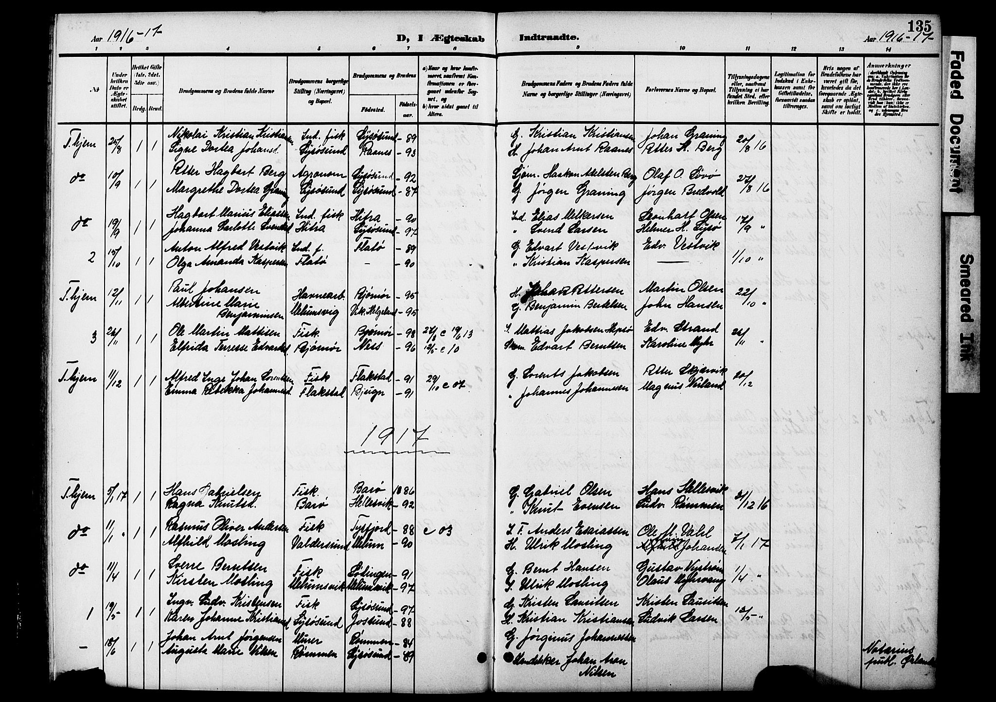 Ministerialprotokoller, klokkerbøker og fødselsregistre - Sør-Trøndelag, SAT/A-1456/654/L0666: Parish register (copy) no. 654C02, 1901-1925, p. 135