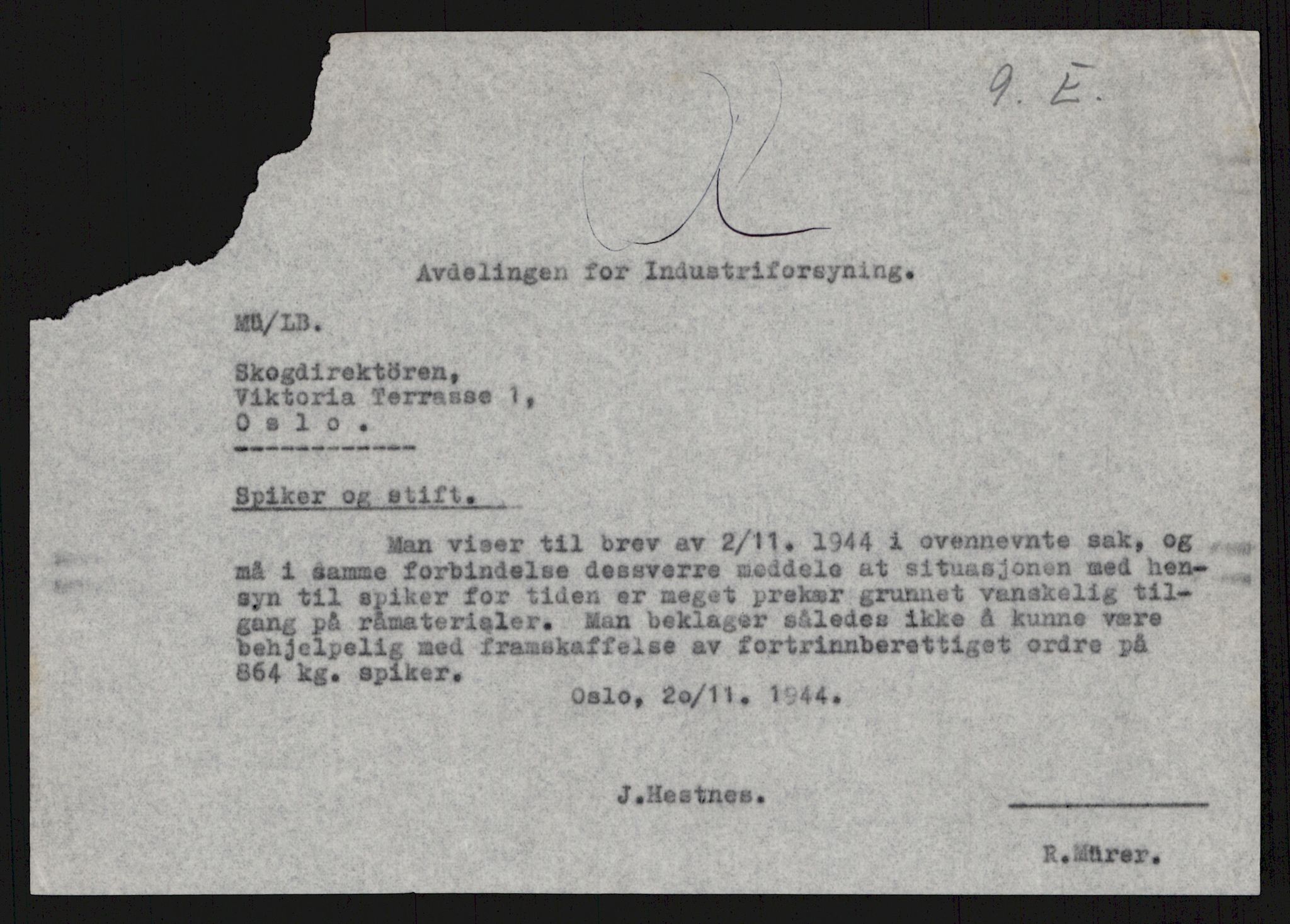 Direktoratet for industriforsyning, Sekretariatet, AV/RA-S-4153/D/Df/L0055: 9. Metallkontoret, 1940-1945, p. 71