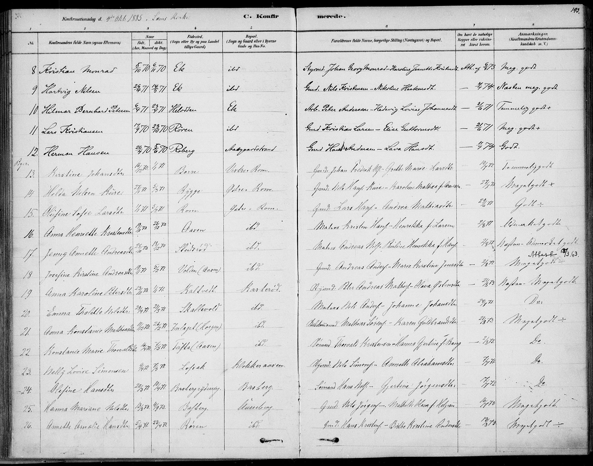 Sem kirkebøker, SAKO/A-5/F/Fb/L0004: Parish register (official) no. II 4, 1878-1891, p. 193