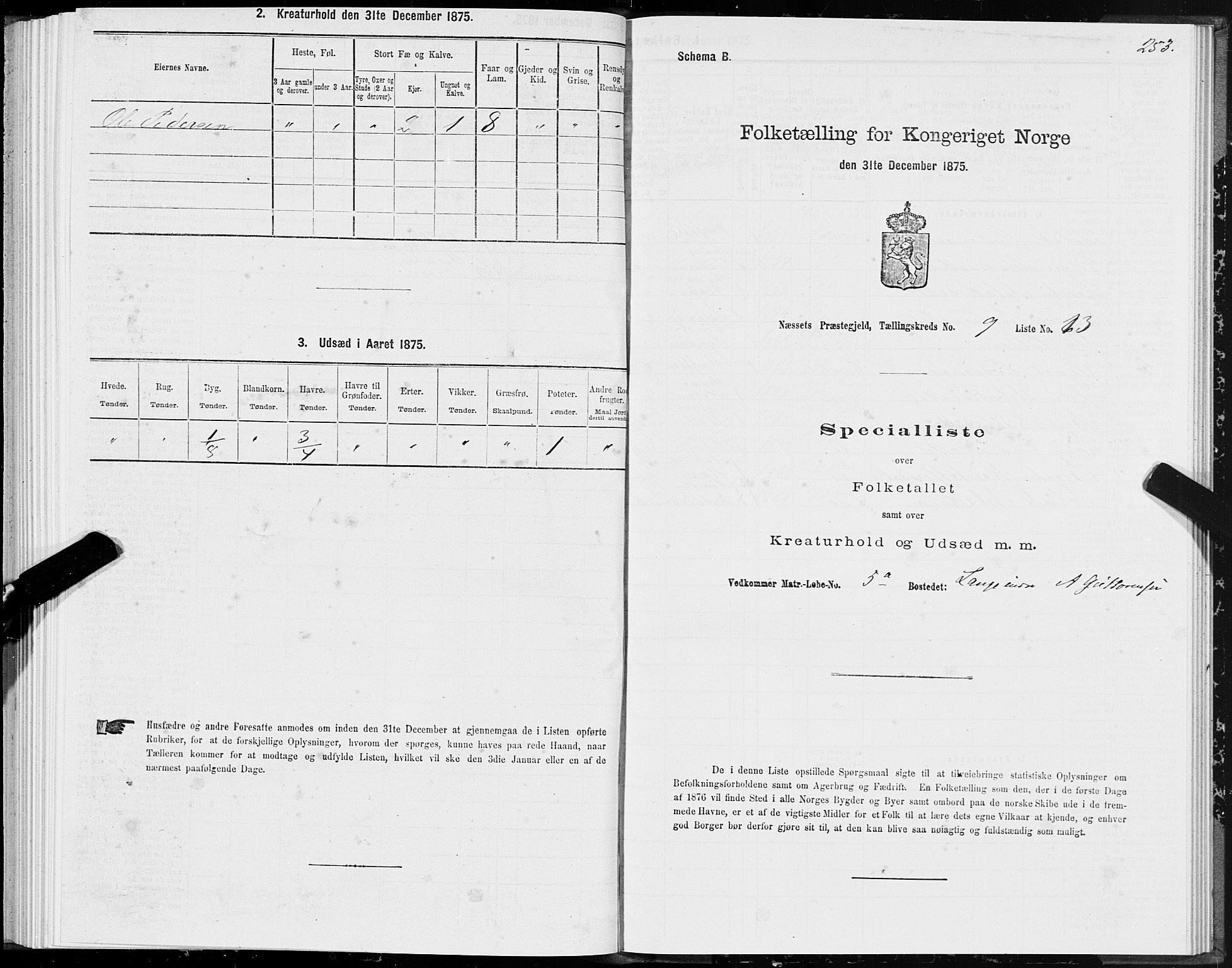 SAT, 1875 census for 1543P Nesset, 1875, p. 4253