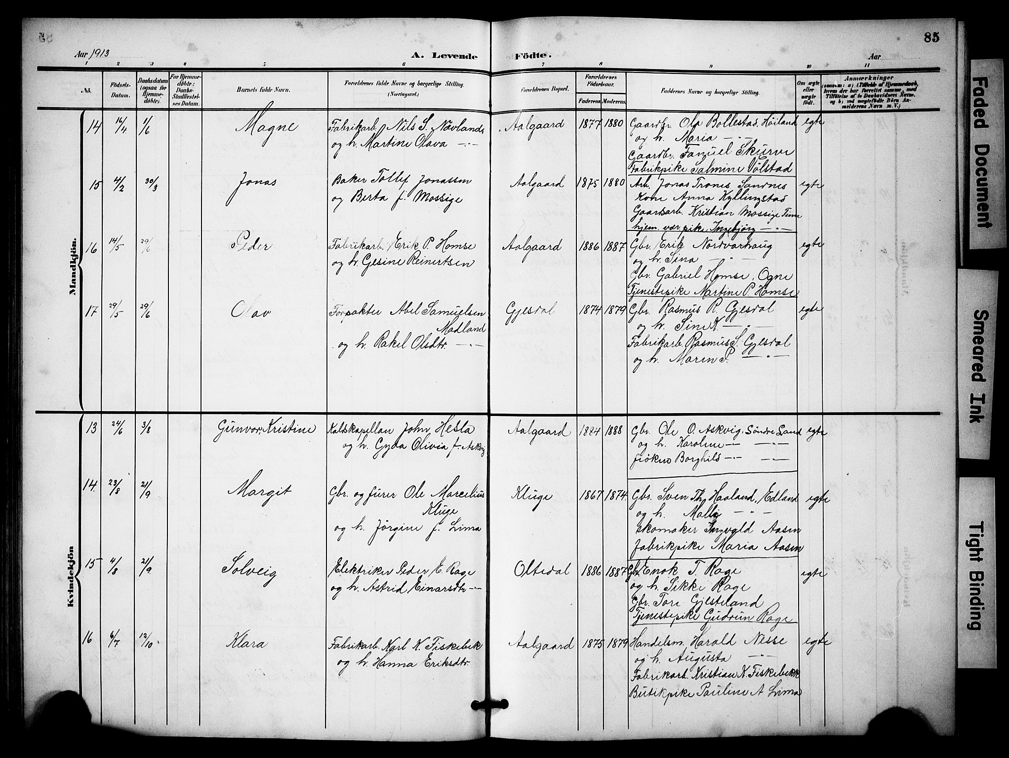 Lye sokneprestkontor, AV/SAST-A-101794/001/30BB/L0009: Parish register (copy) no. B 9, 1902-1923, p. 85