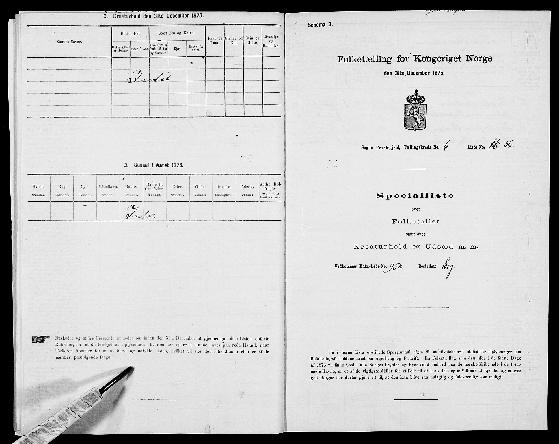 SAK, 1875 census for 1018P Søgne, 1875, p. 546