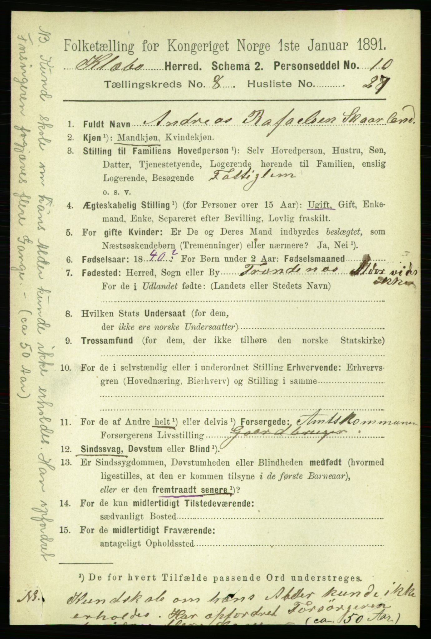 RA, 1891 census for 1662 Klæbu, 1891, p. 1710