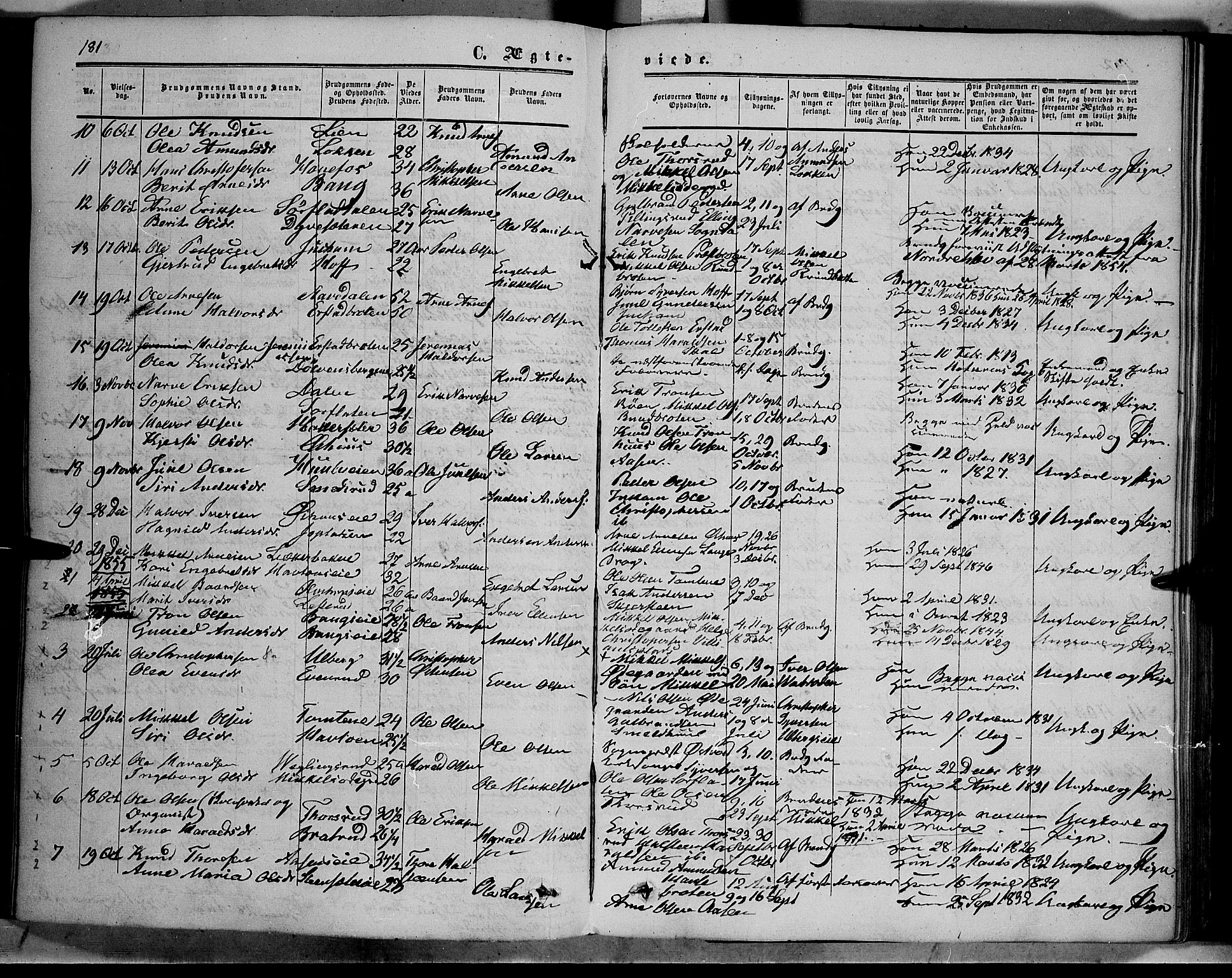 Sør-Aurdal prestekontor, SAH/PREST-128/H/Ha/Haa/L0005: Parish register (official) no. 5, 1849-1876, p. 181