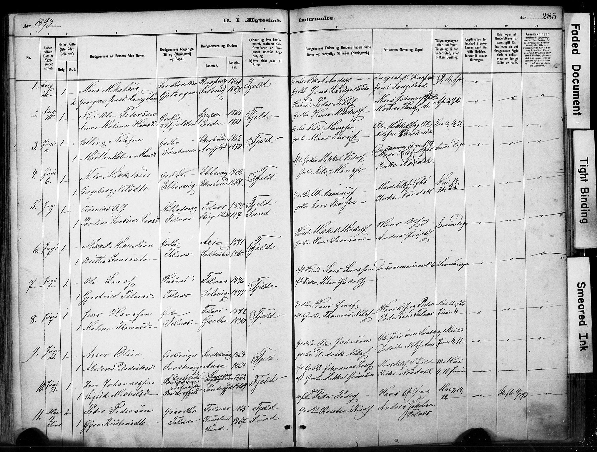 Fjell sokneprestembete, SAB/A-75301/H/Hab: Parish register (copy) no. A 4, 1880-1899, p. 285