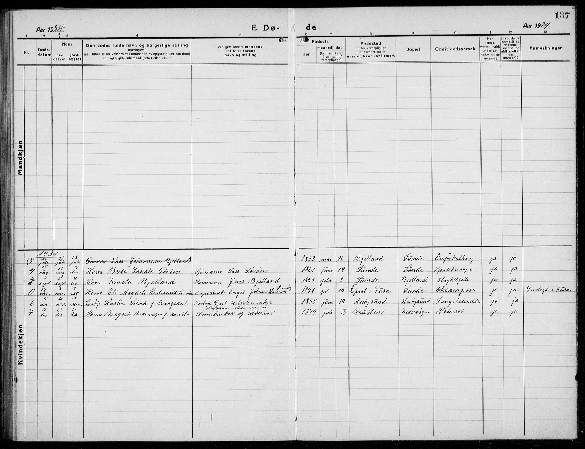 Husnes Sokneprestembete, SAB/A-75901/H/Hab: Parish register (copy) no. A  3, 1915-1936, p. 137