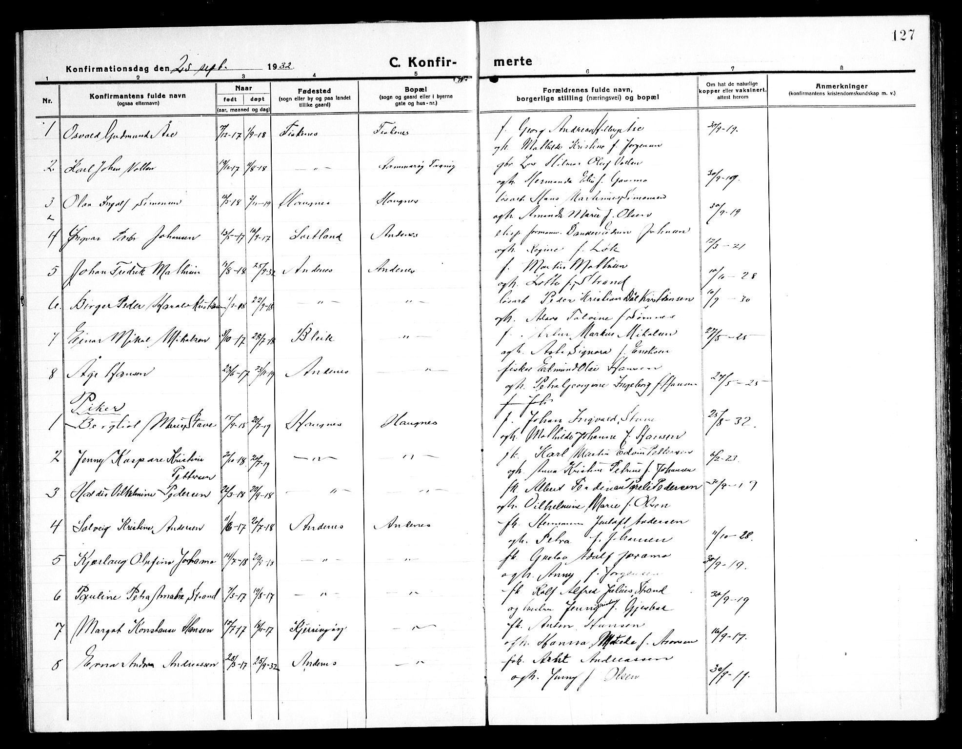 Ministerialprotokoller, klokkerbøker og fødselsregistre - Nordland, SAT/A-1459/899/L1450: Parish register (copy) no. 899C05, 1918-1945, p. 127