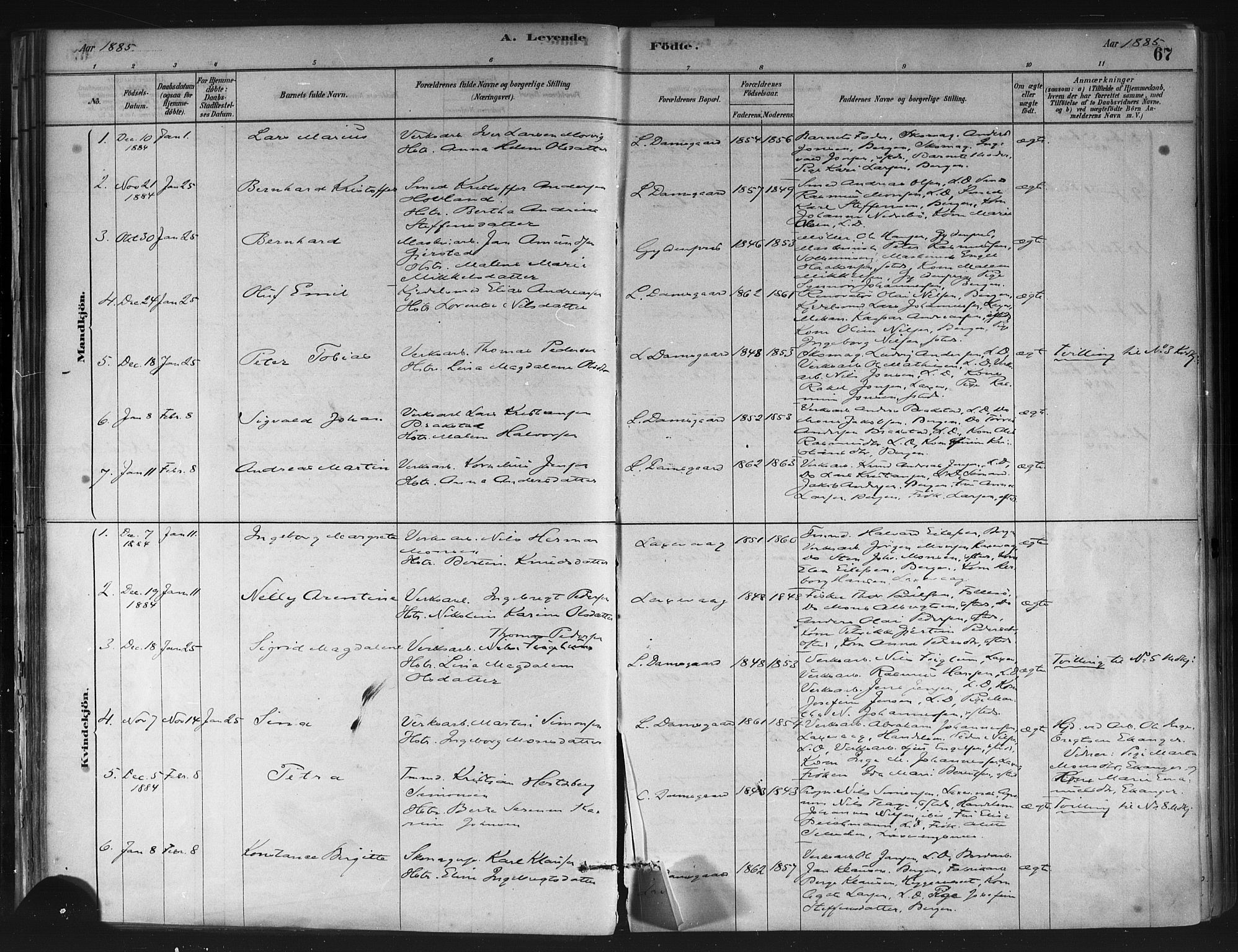 Askøy Sokneprestembete, AV/SAB-A-74101/H/Ha/Haa/Haae/L0002: Parish register (official) no. E 2, 1878-1891, p. 67