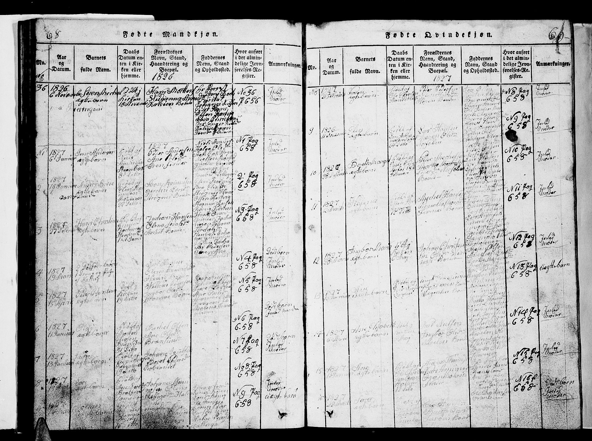 Ministerialprotokoller, klokkerbøker og fødselsregistre - Nordland, AV/SAT-A-1459/853/L0773: Parish register (copy) no. 853C01, 1821-1859, p. 68-69