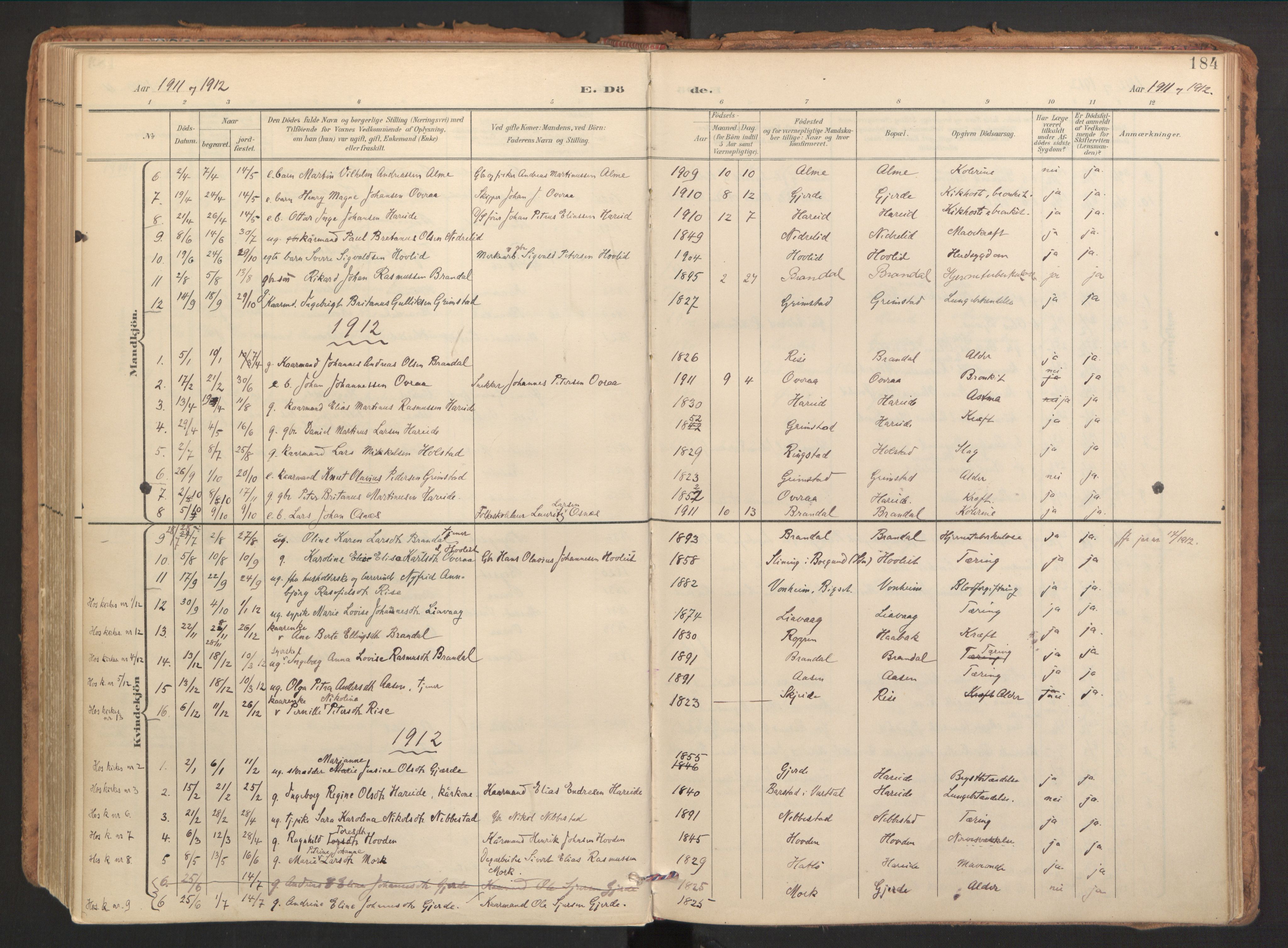 Ministerialprotokoller, klokkerbøker og fødselsregistre - Møre og Romsdal, SAT/A-1454/510/L0123: Parish register (official) no. 510A03, 1898-1922, p. 184