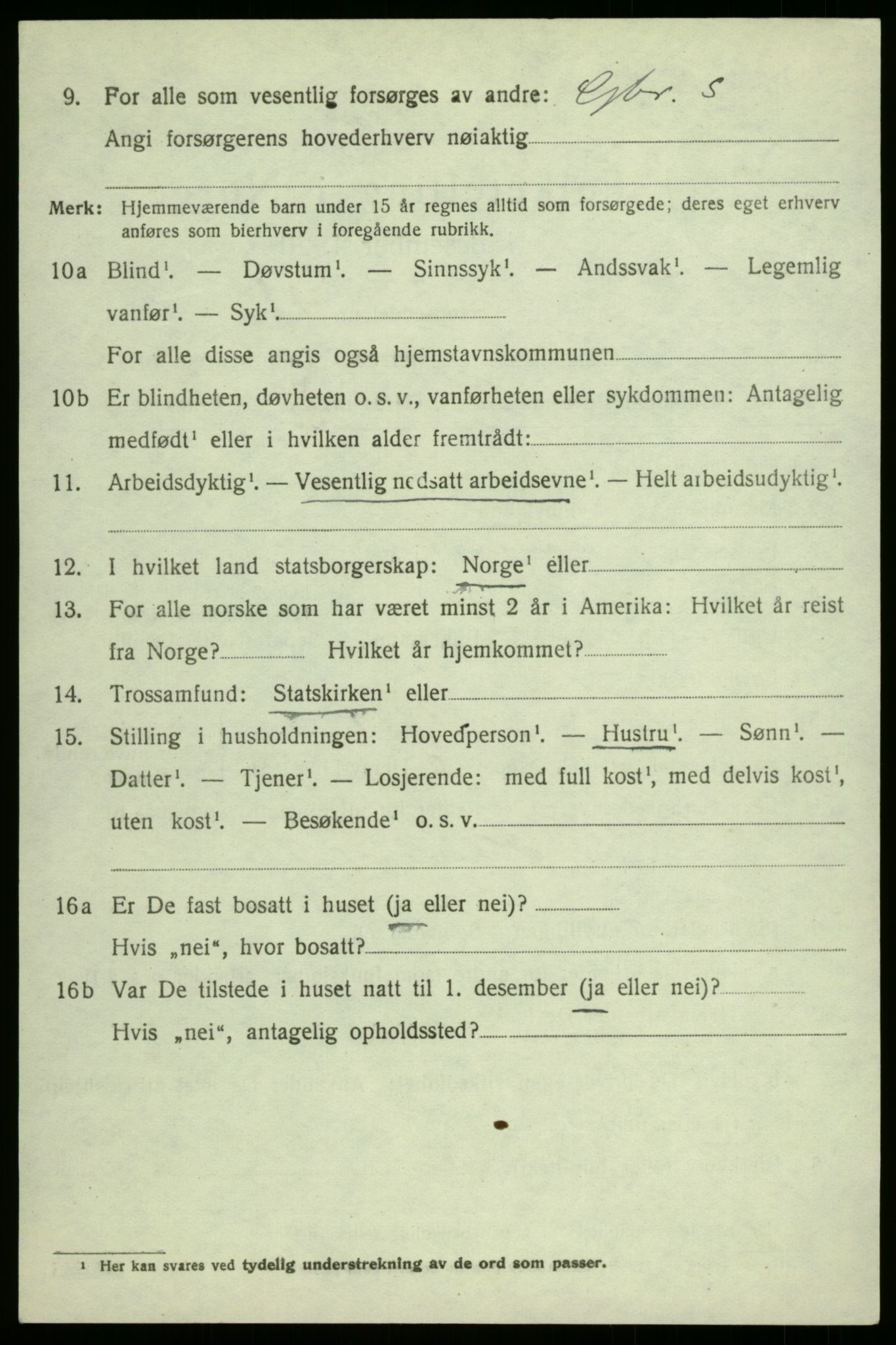 SAB, 1920 census for Aurland, 1920, p. 1911