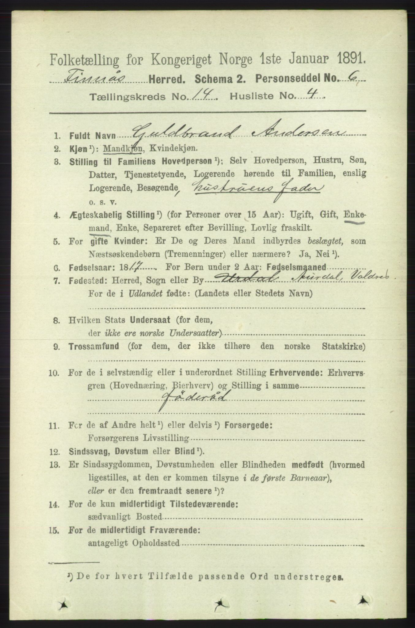 RA, 1891 census for 1218 Finnås, 1891, p. 5722