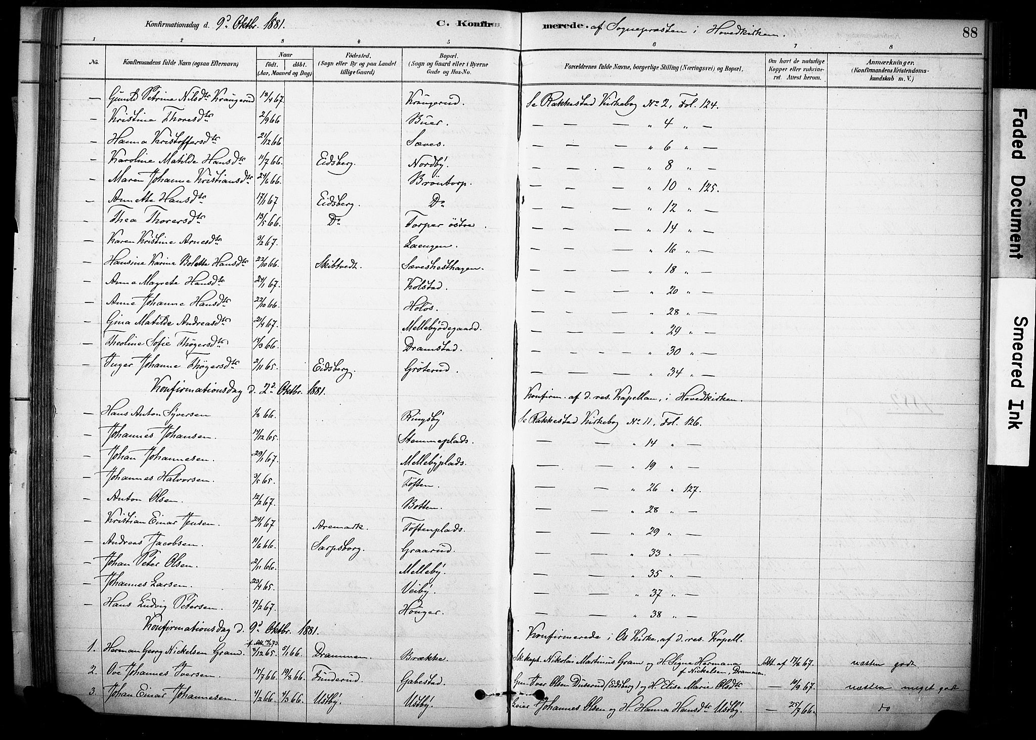 Rakkestad prestekontor Kirkebøker, AV/SAO-A-2008/F/Fc/L0001: Parish register (official) no. III 1, 1878-1905, p. 88