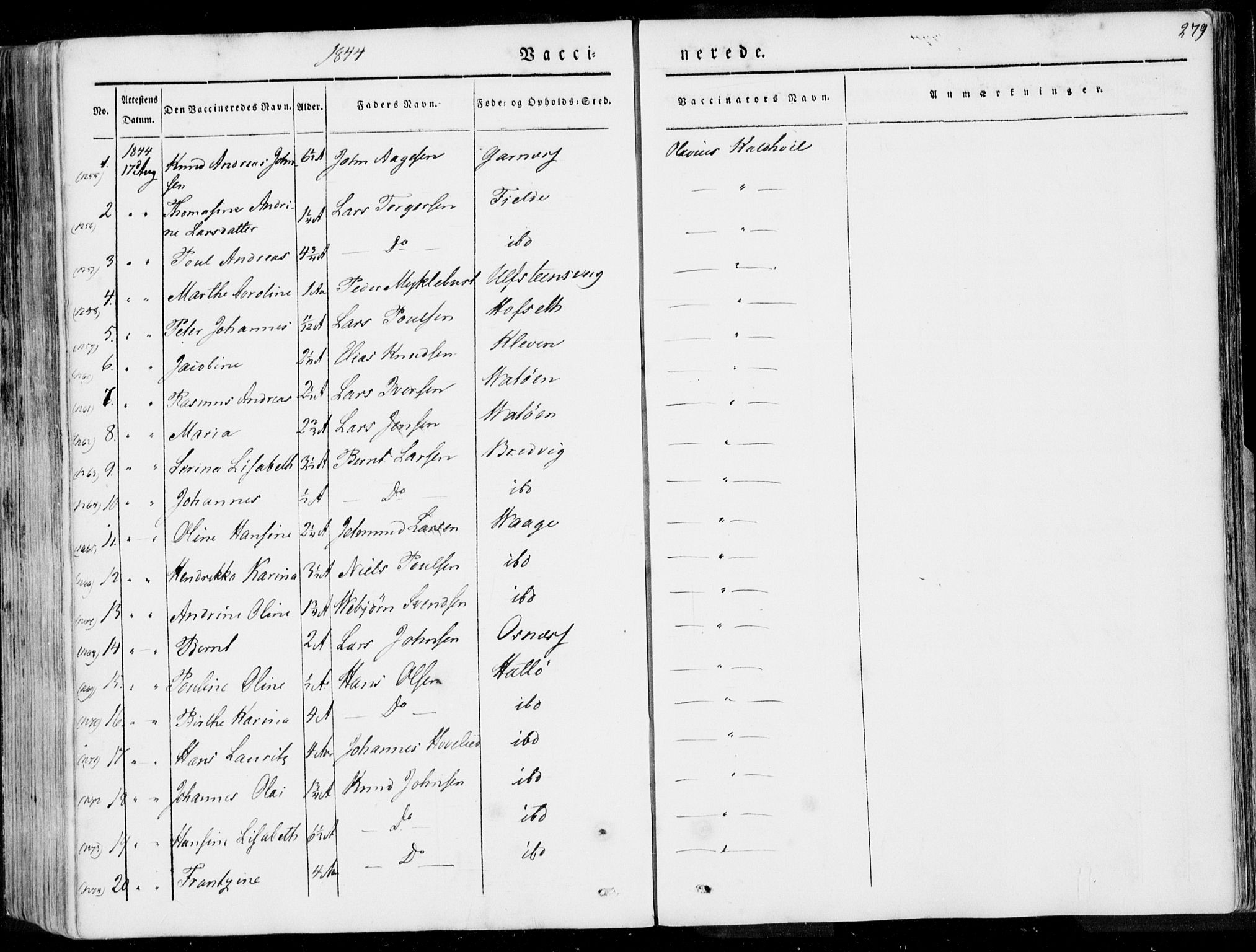 Ministerialprotokoller, klokkerbøker og fødselsregistre - Møre og Romsdal, AV/SAT-A-1454/509/L0104: Parish register (official) no. 509A02, 1833-1847, p. 279