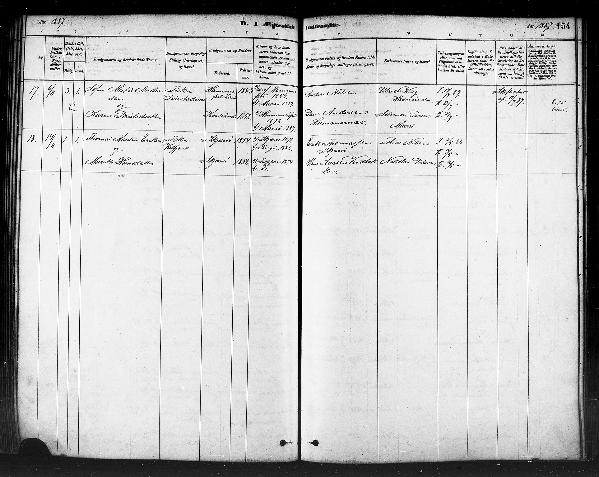 Måsøy sokneprestkontor, AV/SATØ-S-1348/H/Ha/L0004kirke: Parish register (official) no. 4, 1878-1891, p. 154